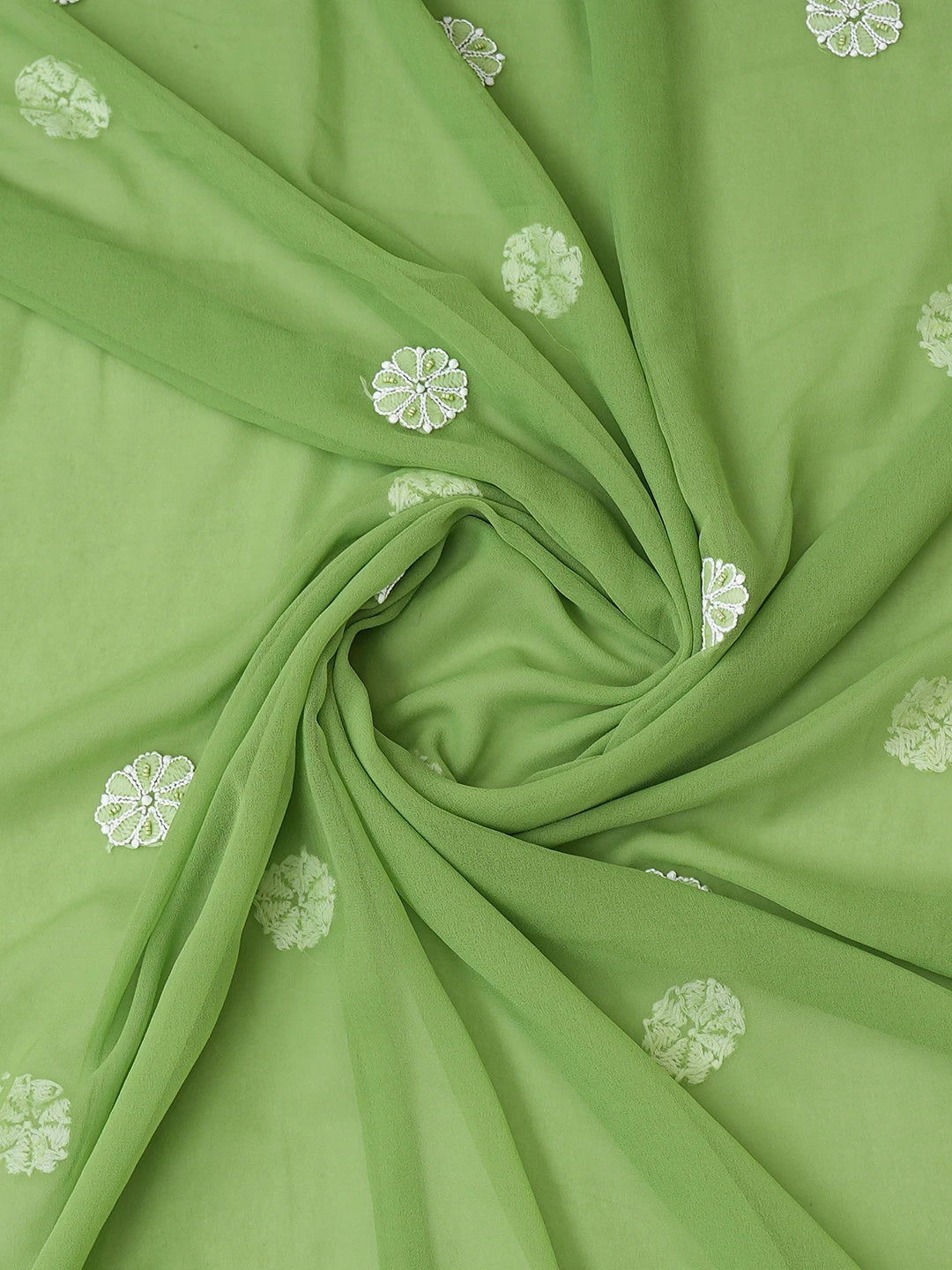 Ada Hand Embroidered Green Georgette Lucknowi Chikankari Unstitched Suit Piece With Pearl Work 01A536041