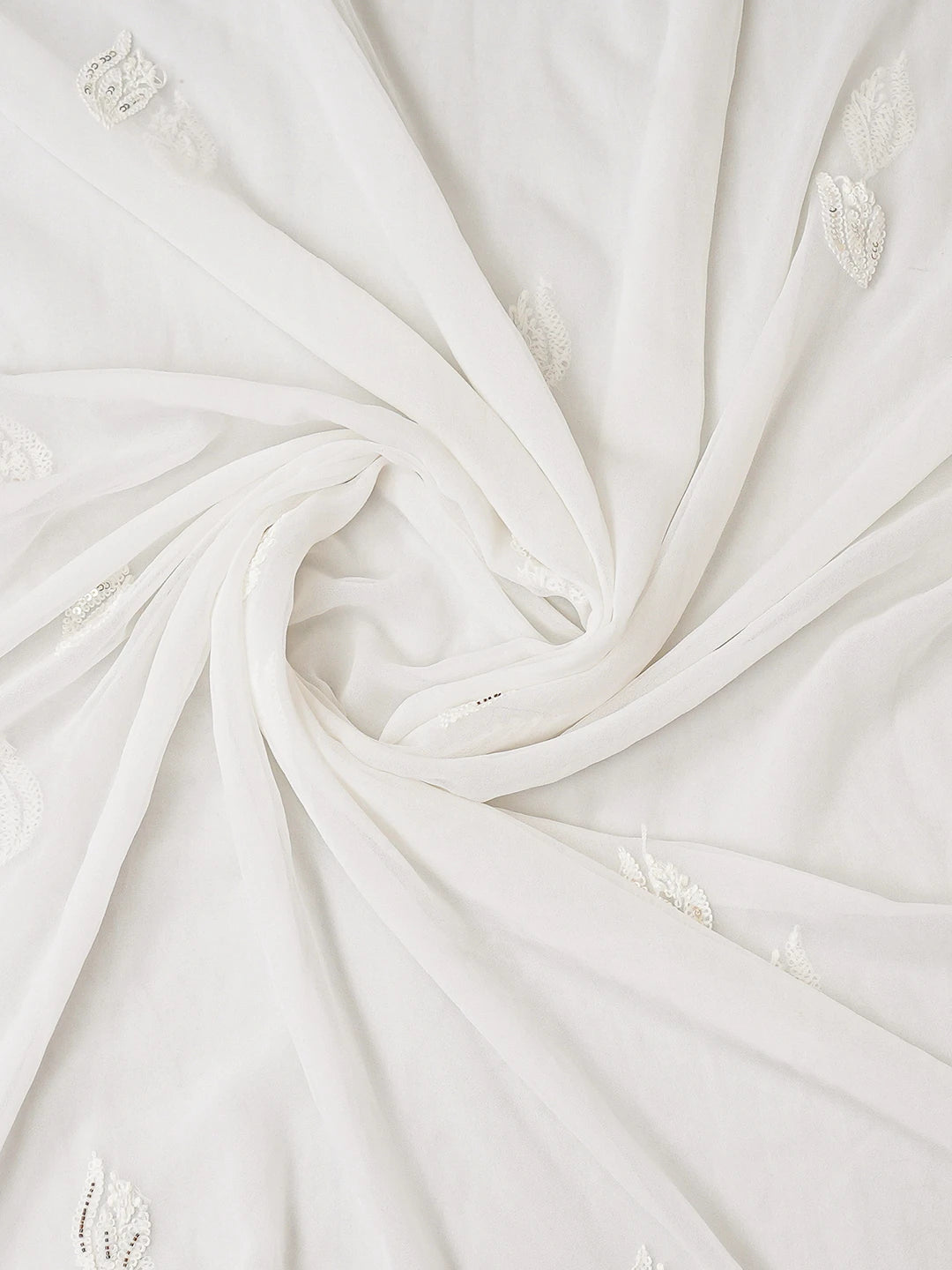 Ada Hand Embroidered White Georgette Lucknowi Chikankari Unstitched Suit Piece With Cutdana Work 01A254281