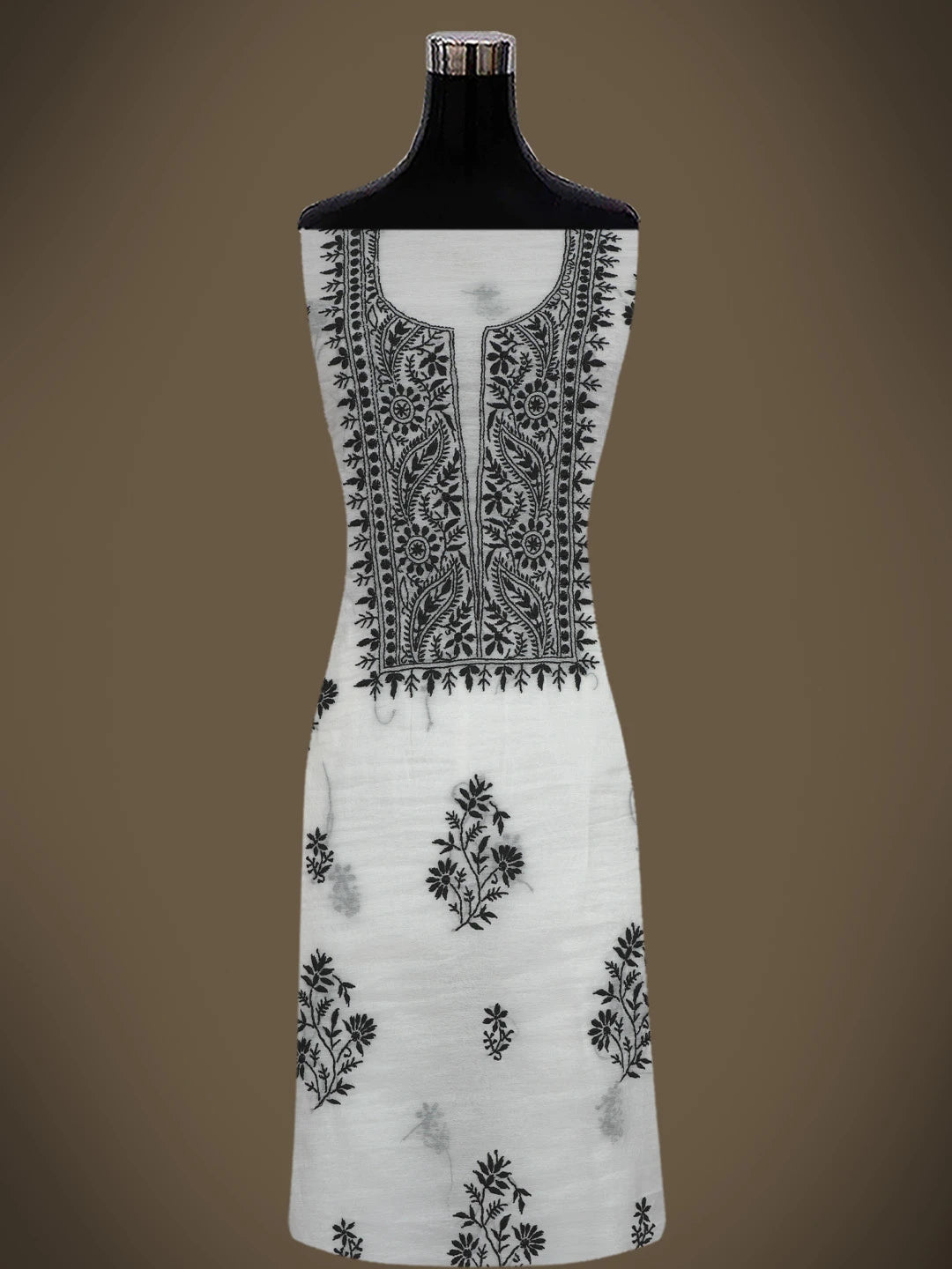 Ada Hand Embroidered White Chanderi Lucknowi Chikankari Unstitched Kurta Dupatta Set 01A762581
