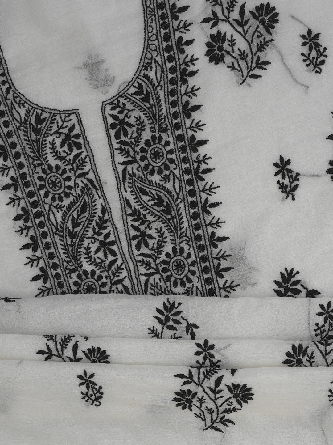 Ada Hand Embroidered White Chanderi Lucknowi Chikankari Unstitched Kurta Dupatta Set 01A762581