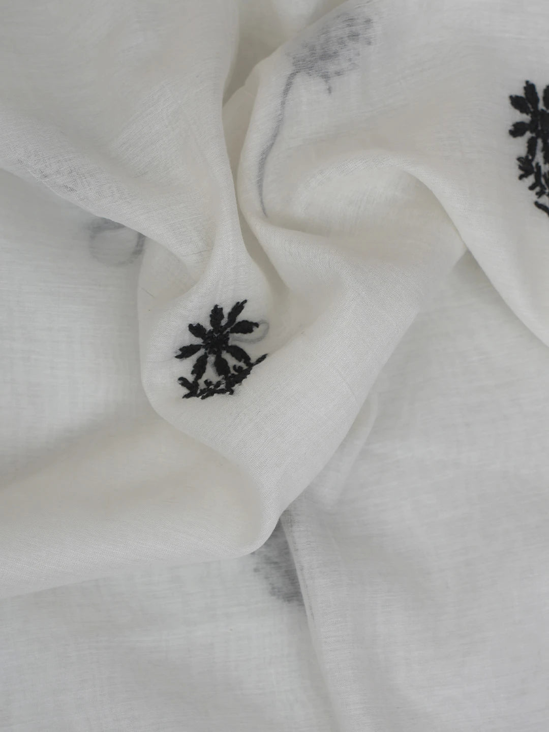 Ada Hand Embroidered White Chanderi Lucknowi Chikankari Unstitched Kurta Dupatta Set 01A762581