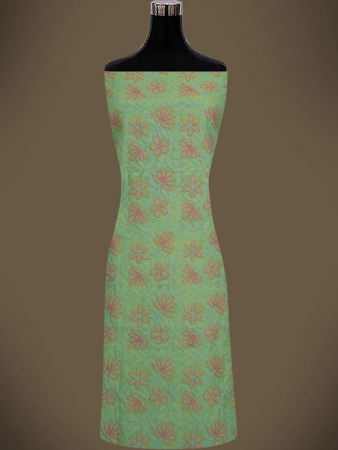 Ada Hand Embroidered Olive Green Chanderi Lucknowi Chikankari Unstitched Kurta Dupatta Set 01A763868