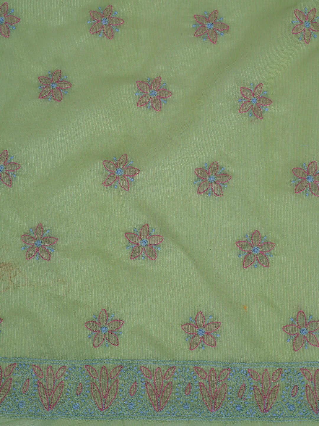 Ada Hand Embroidered Olive Green Chanderi Lucknowi Chikankari Unstitched Kurta Dupatta Set 01A763868