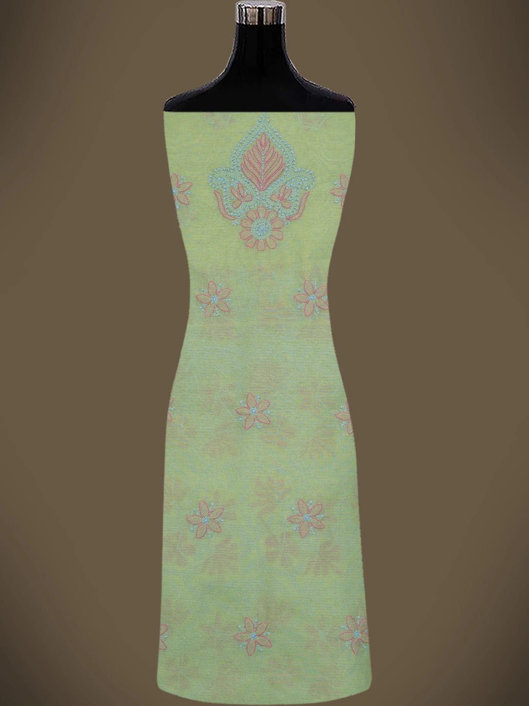 Ada Hand Embroidered Olive Green Chanderi Lucknowi Chikankari Unstitched Kurta Dupatta Set 01A763868