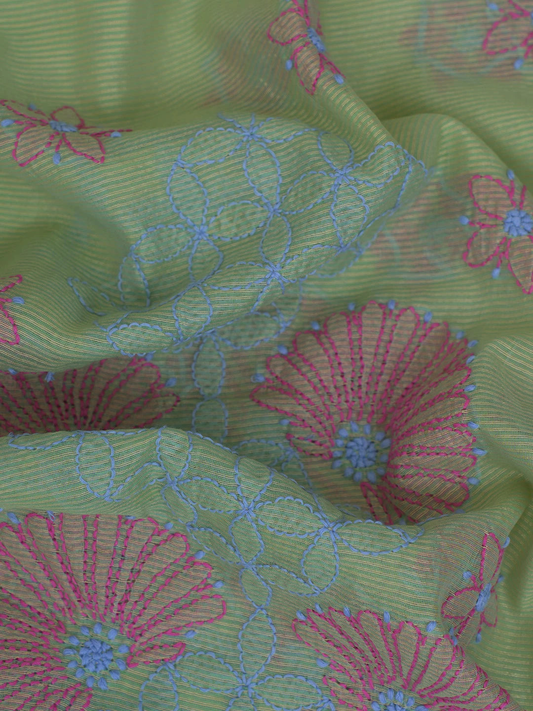 Ada Hand Embroidered Olive Green Chanderi Lucknowi Chikankari Unstitched Kurta Dupatta Set 01A763868
