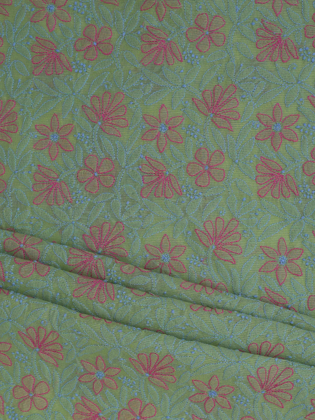 Ada Hand Embroidered Olive Green Chanderi Lucknowi Chikankari Unstitched Kurta Dupatta Set 01A763868