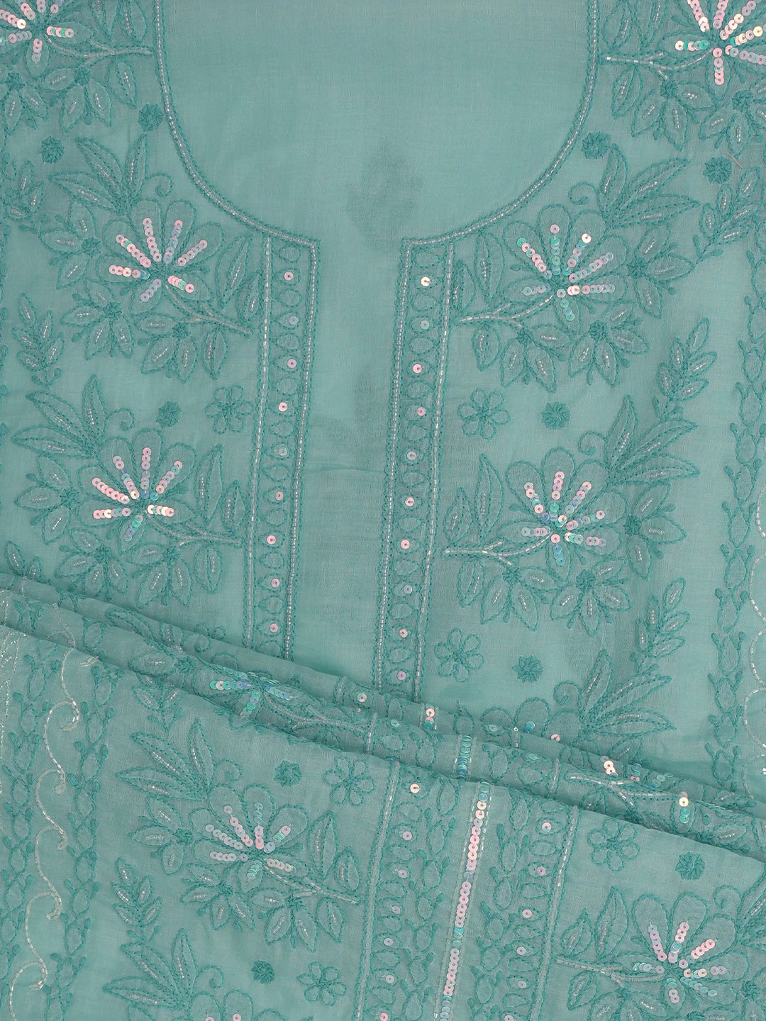 Ada Hand Embroidered Sky Blue Cotton Lucknowi Chikankari Unstitched Suit Piece With Cutdana Work 01A764799