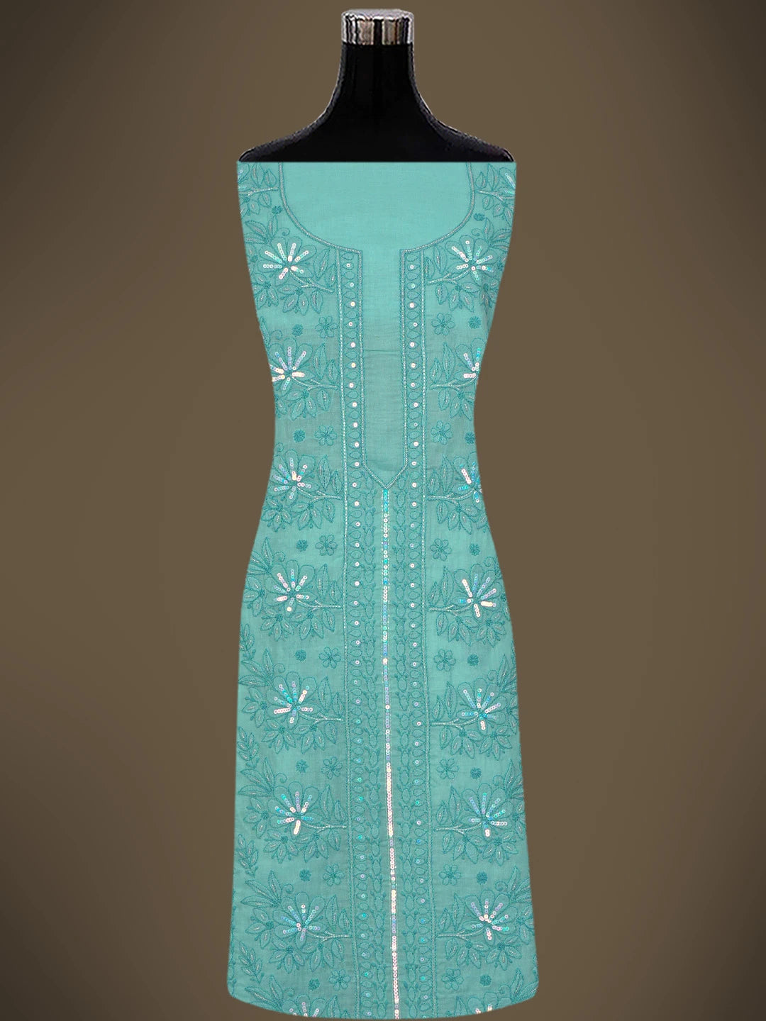 Ada Hand Embroidered Sky Blue Cotton Lucknowi Chikankari Unstitched Suit Piece With Cutdana Work 01A764799