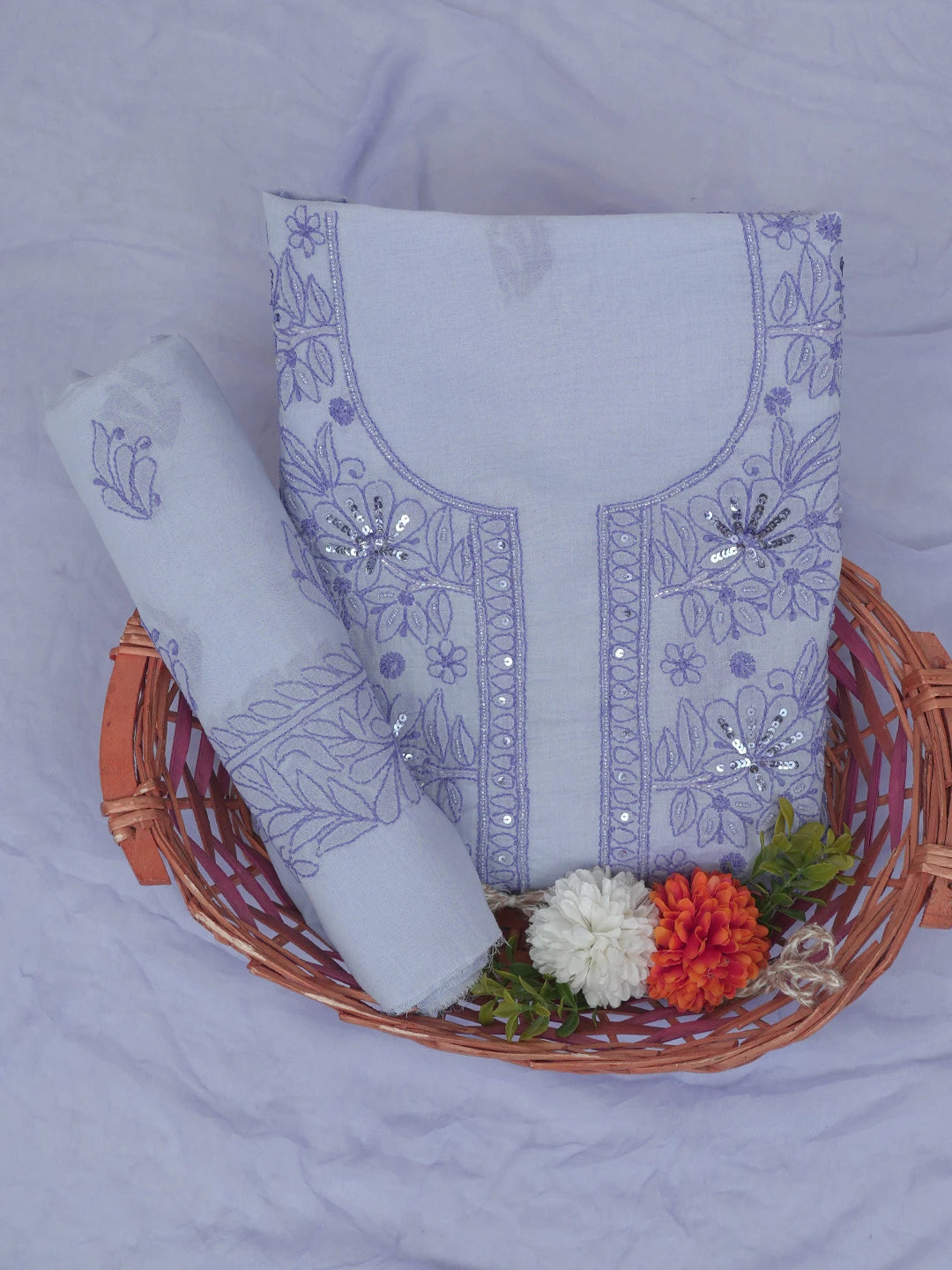 Ada Hand Embroidered Mauve Cotton Lucknowi Chikankari Unstitched Suit Piece With Cutdana Work 01A764795