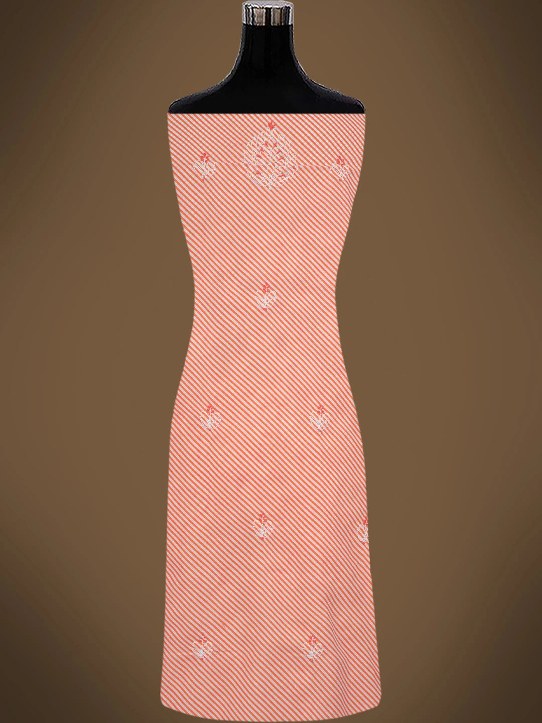 Ada Hand Embroidered White And Orange Lehariya Print Cotton Lucknowi Chikankari Unstitched Suit Piece 01A765279