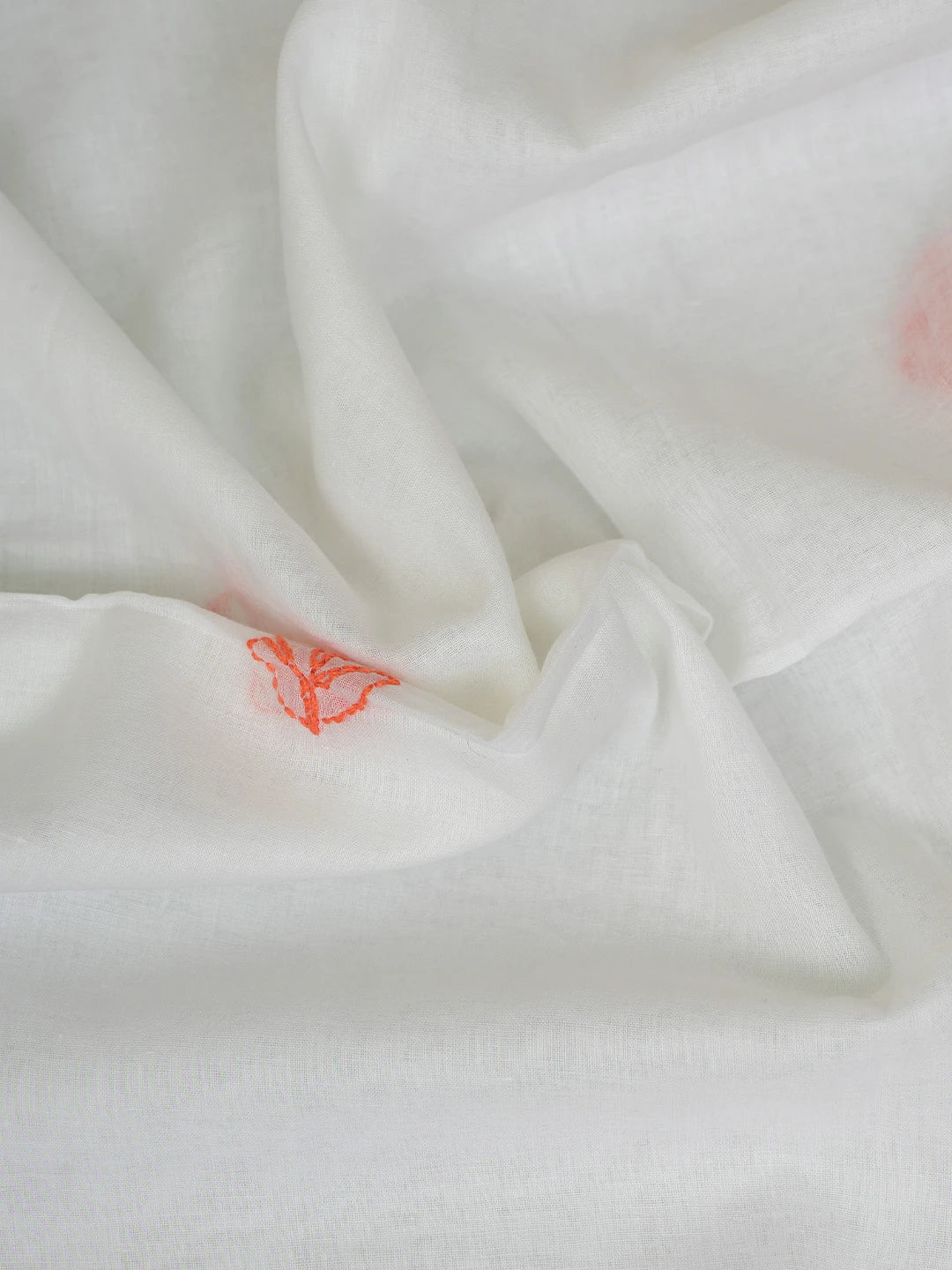 Ada Hand Embroidered White And Orange Lehariya Print Cotton Lucknowi Chikankari Unstitched Suit Piece 01A765279