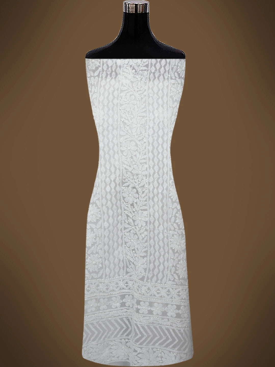 Ada Hand Embroidered White Georgette Lucknowi Chikankari Unstitched Suit Piece 01A765412
