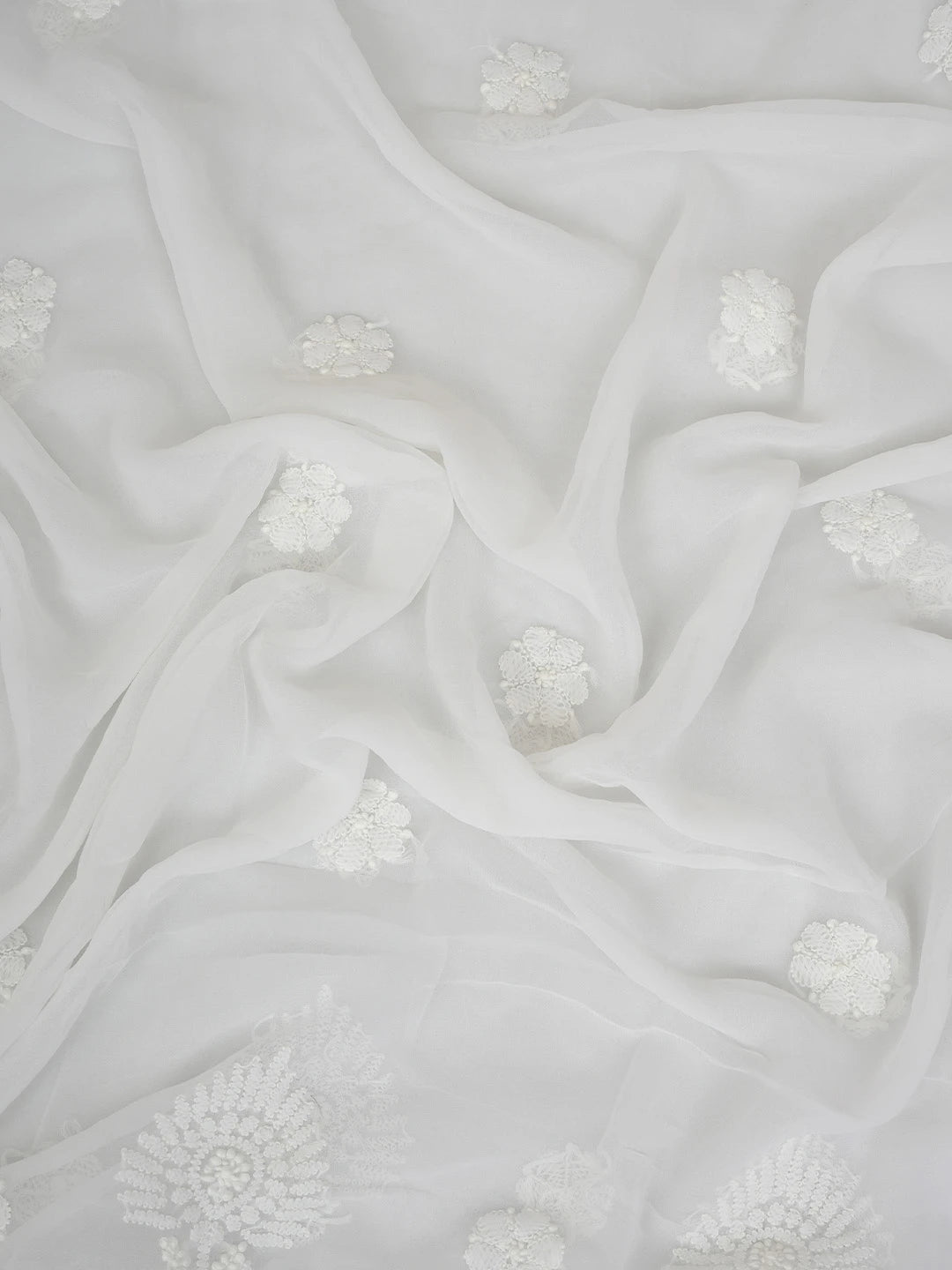 Ada Hand Embroidered White Georgette Lucknowi Chikankari Unstitched Suit Piece 01A765412