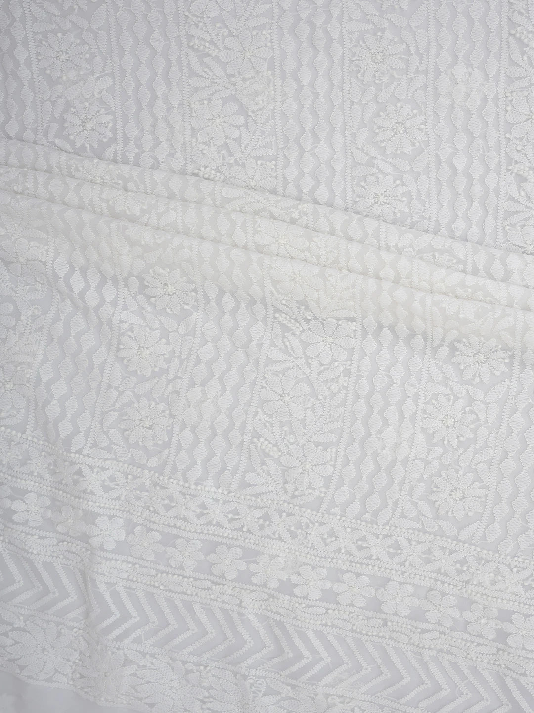 Ada Hand Embroidered White Georgette Lucknowi Chikankari Unstitched Suit Piece 01A765412