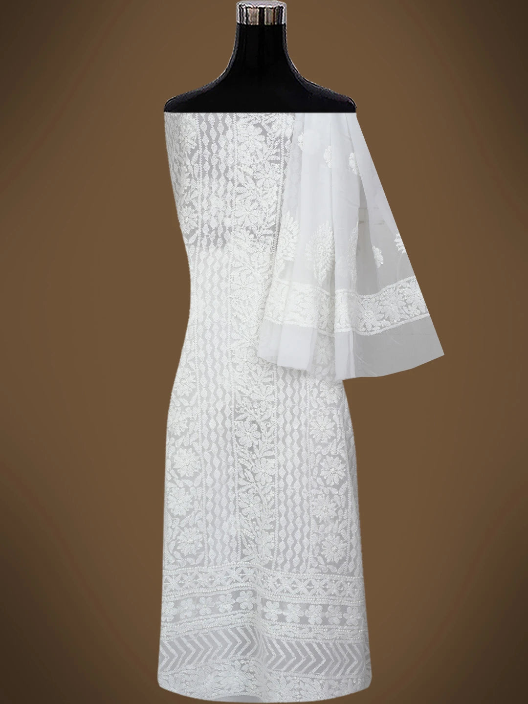Ada Hand Embroidered White Georgette Lucknowi Chikankari Unstitched Suit Piece 01A765412