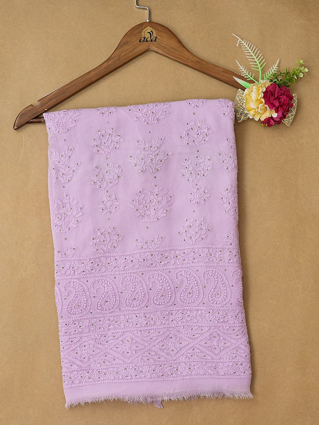 Ada Hand Embroidered Mauve Viscose Georgette Lucknowi Chikankari Unstitched Kurta Piece With Mukaish Work 01A435782