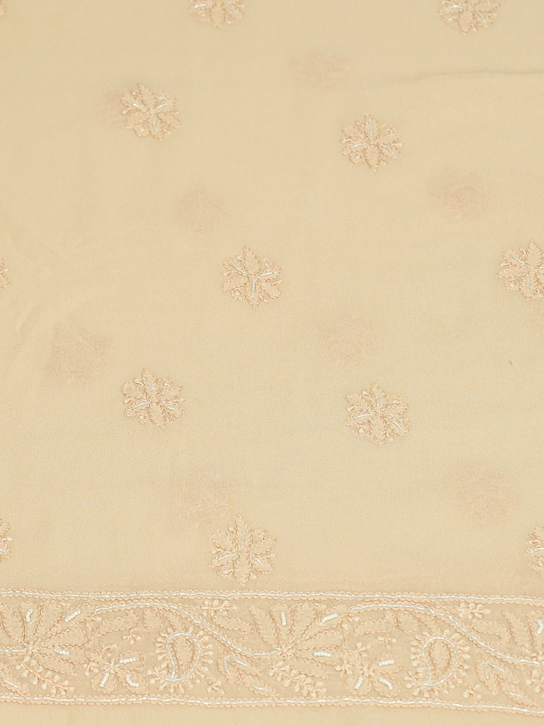 Ada Hand Embroidered Light Peach Pure Georgette Lucknowi Chikankari Unstitched Kurta Dupatta Set With Cutdana Work 01A642053