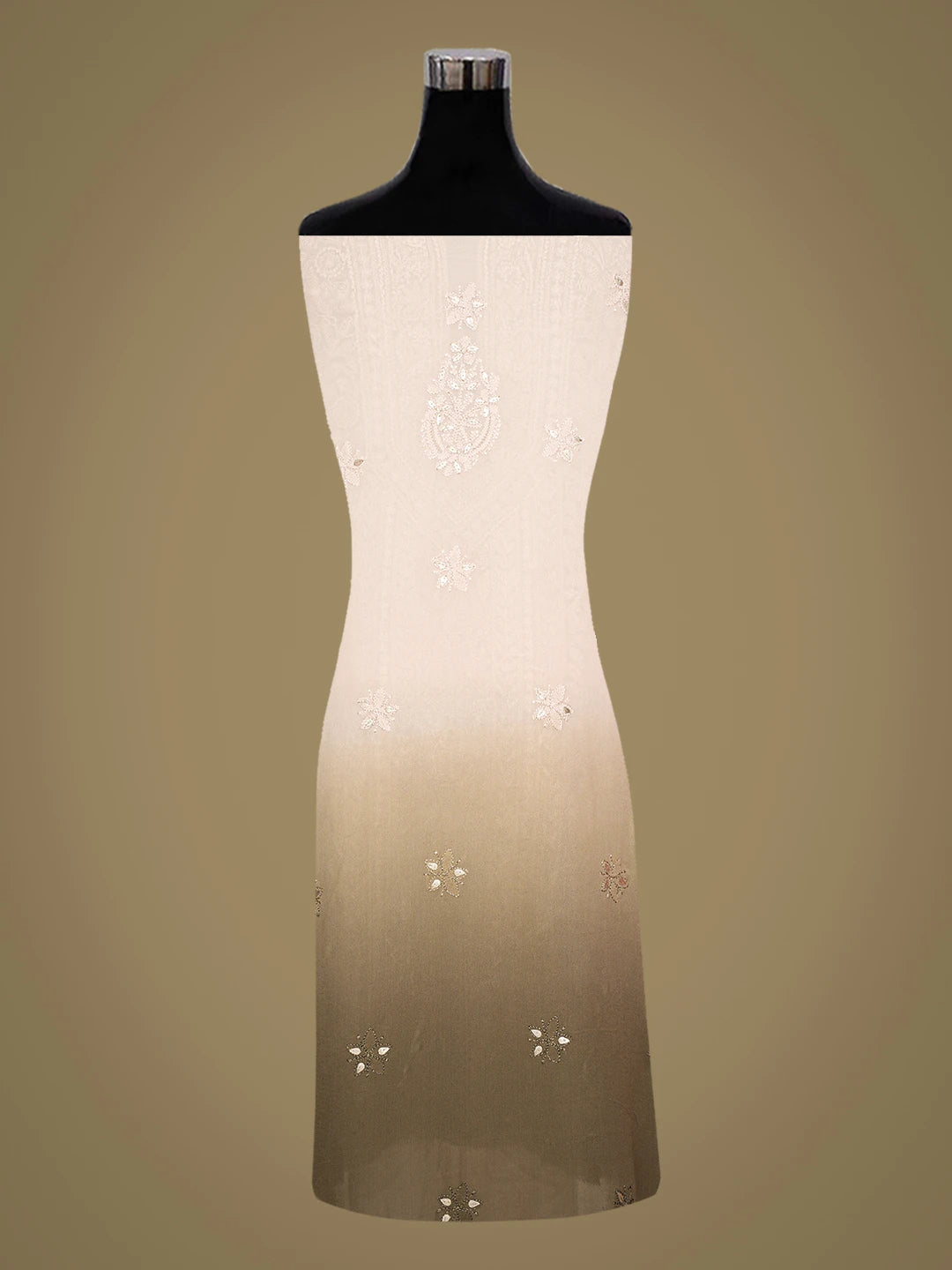 Ada Hand Embroidered Ombre Shade Of Dusty Peach And Olive Green Viscose Georgette Lucknowi Chikankari Unstitched Kurta Dupatta Set With Gota Patti Work 01A751176