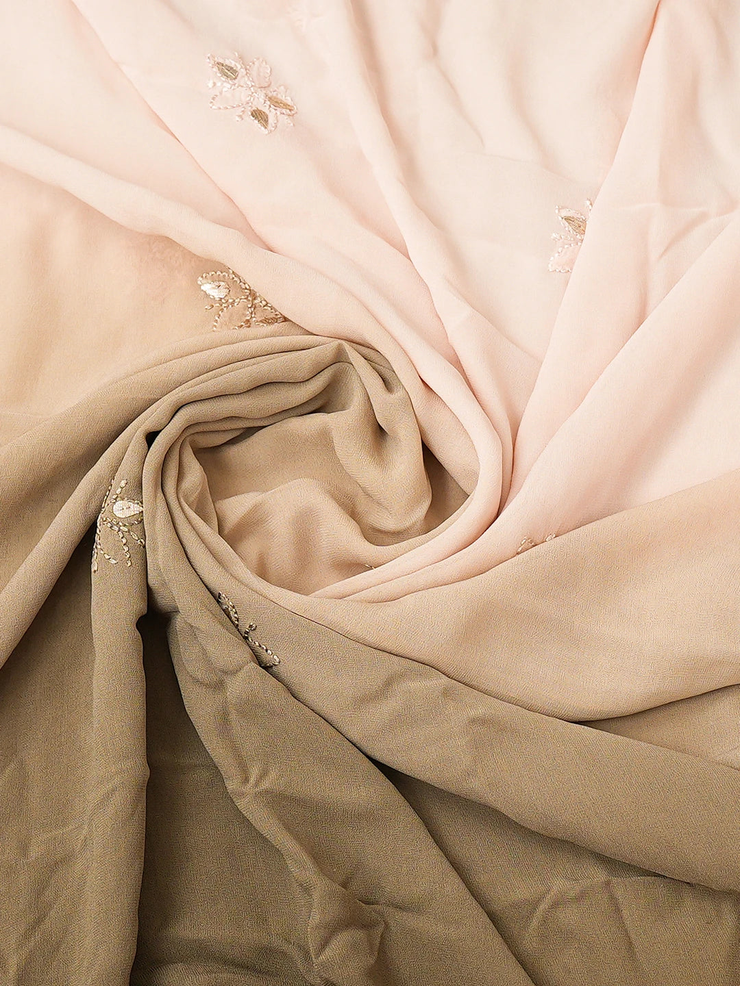 Ada Hand Embroidered Ombre Shade Of Dusty Peach And Olive Green Viscose Georgette Lucknowi Chikankari Unstitched Kurta Dupatta Set With Gota Patti Work 01A751176