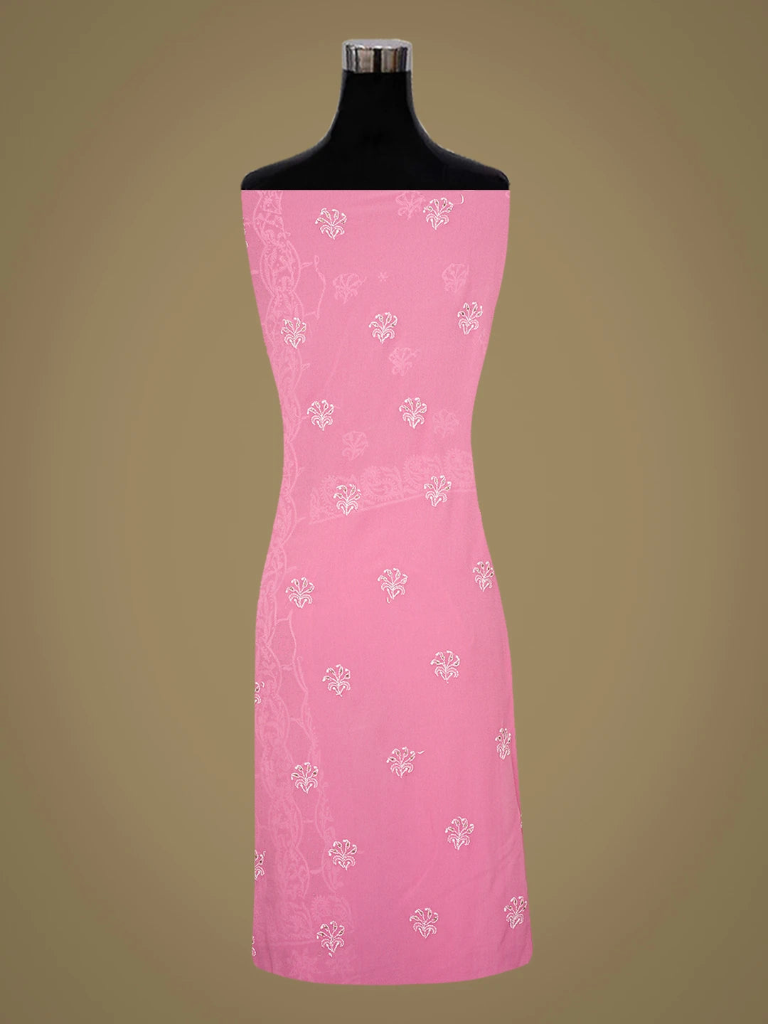 Ada Hand Embroidered Onion Pink Pure Georgette Lucknowi Chikankari Unstitched Kurta Dupatta Set With Muqaish Work 01A209723