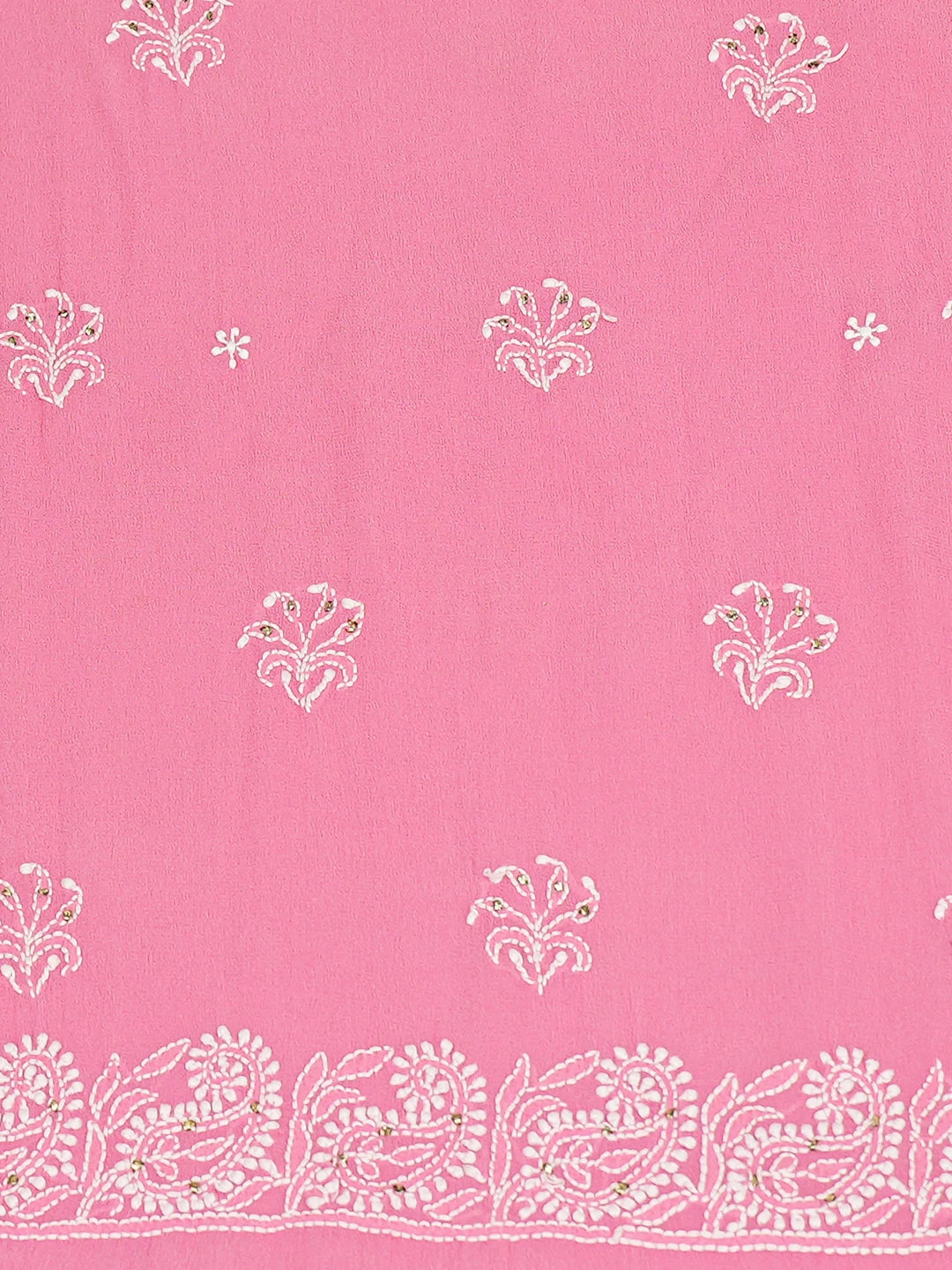 Ada Hand Embroidered Onion Pink Pure Georgette Lucknowi Chikankari Unstitched Kurta Dupatta Set With Muqaish Work 01A209723