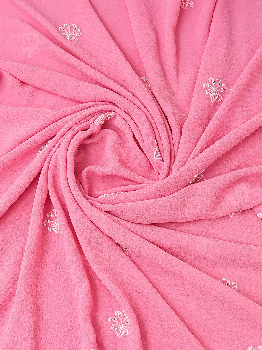 Ada Hand Embroidered Onion Pink Pure Georgette Lucknowi Chikankari Unstitched Kurta Dupatta Set With Muqaish Work 01A209723