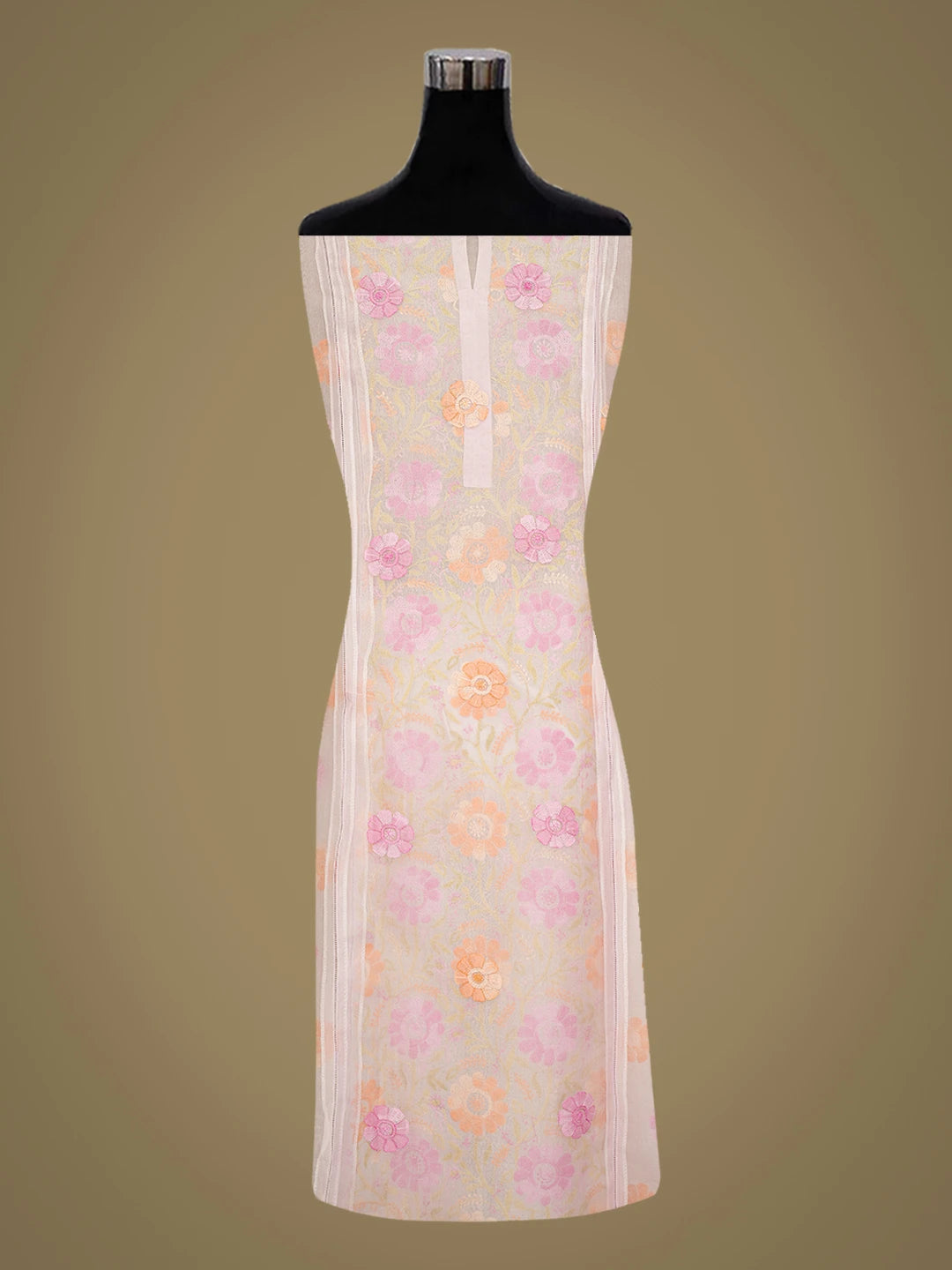 Ada Hand Embroidered Pink Organza Lucknowi Chikankari Semi-Stitched Kurta Dupatta Set 01A759814