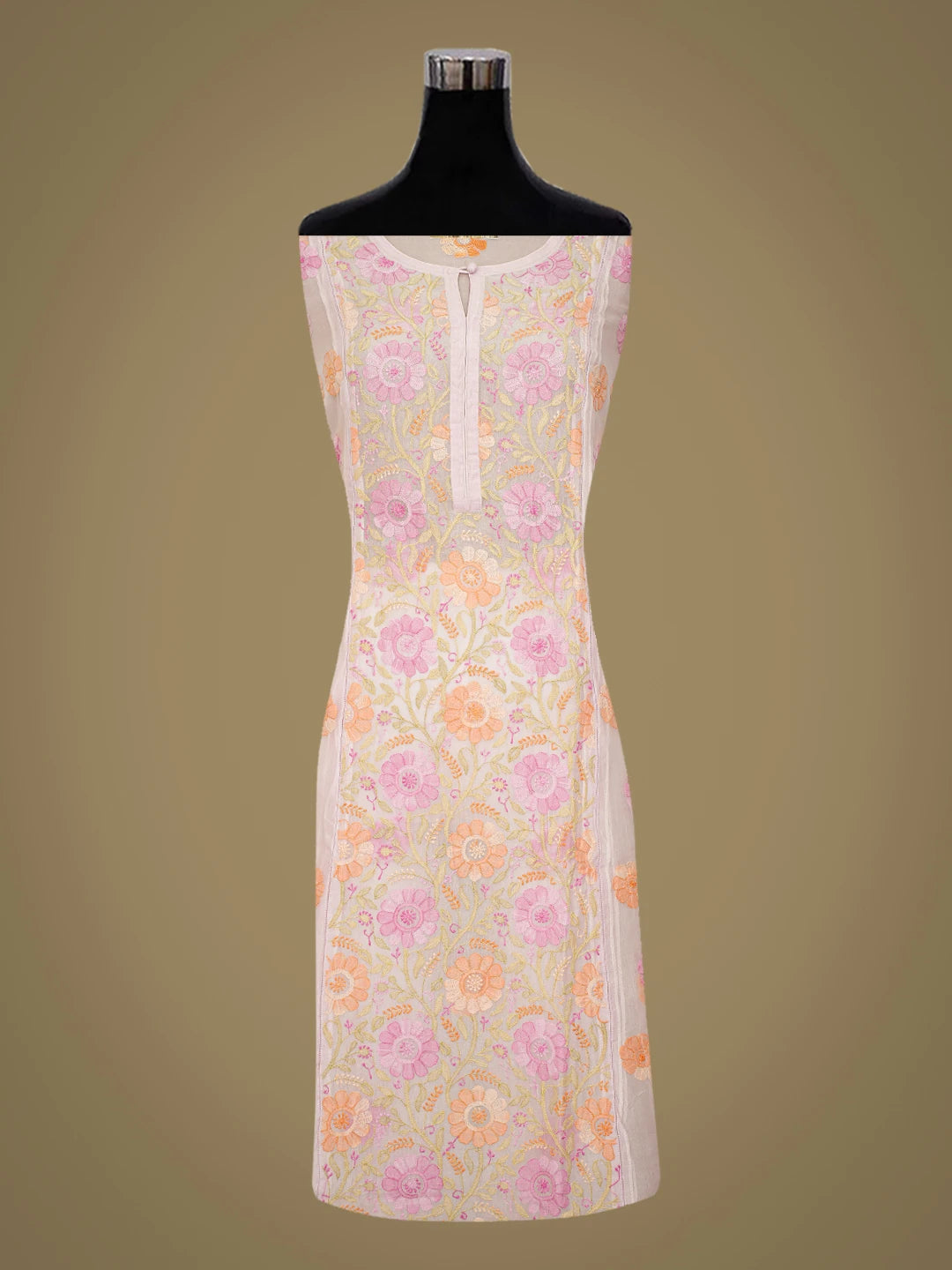 Ada Hand Embroidered Pink Organza Lucknowi Chikankari Semi-Stitched Kurta Dupatta Set 01A759814