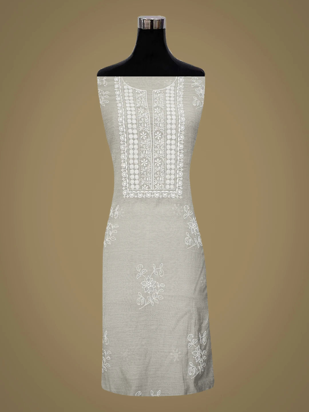 Ada Hand Embroidered Grey Chanderi Lucknowi Chikankari Unstitched Kurta Dupatta Set 01A552402