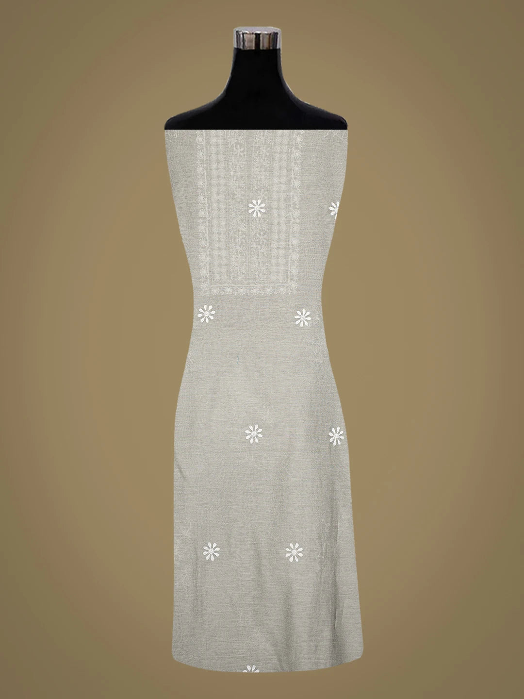 Ada Hand Embroidered Grey Chanderi Lucknowi Chikankari Unstitched Kurta Dupatta Set 01A552402