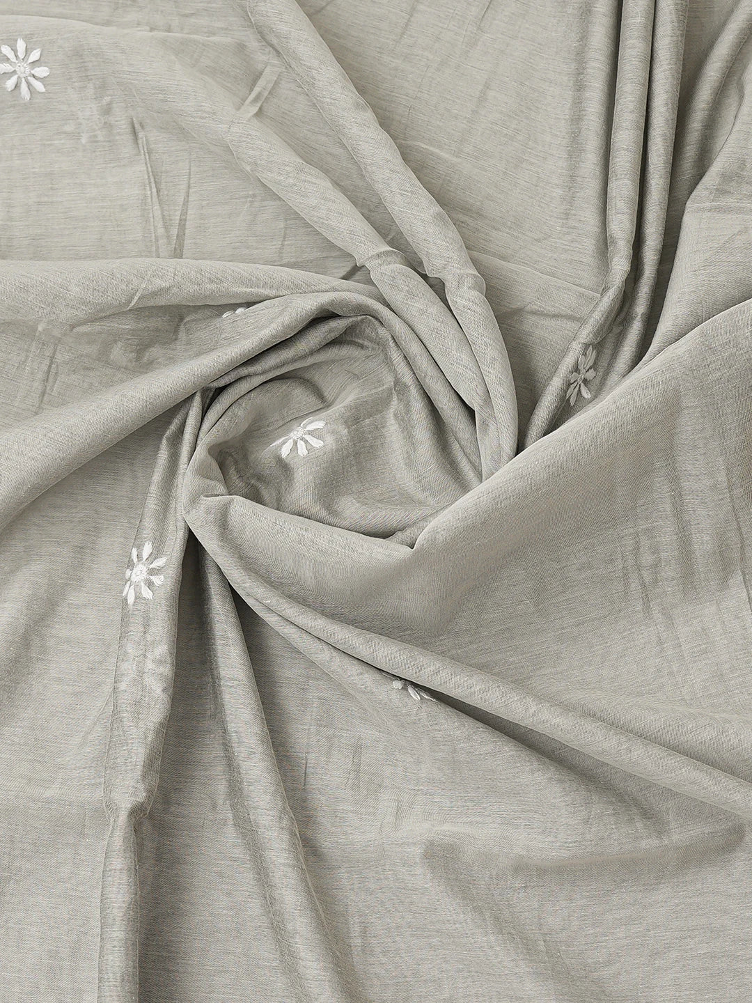Ada Hand Embroidered Grey Chanderi Lucknowi Chikankari Unstitched Kurta Dupatta Set 01A552402
