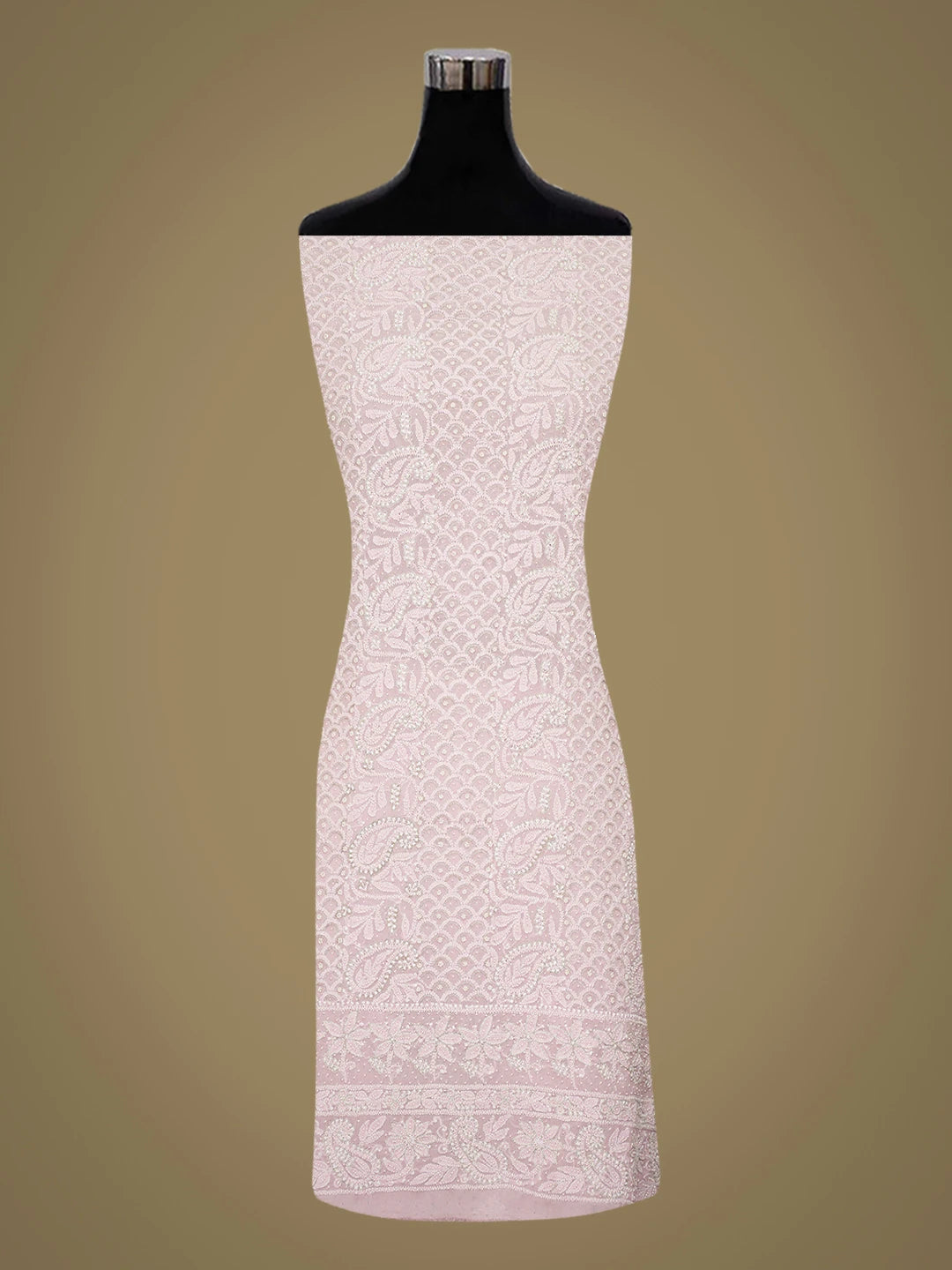 Ada Hand Embroidered Lavender Pink Pure Georgette Lucknowi Chikankari Unstitched Kurta Dupatta Set With Zari Work 01A705431