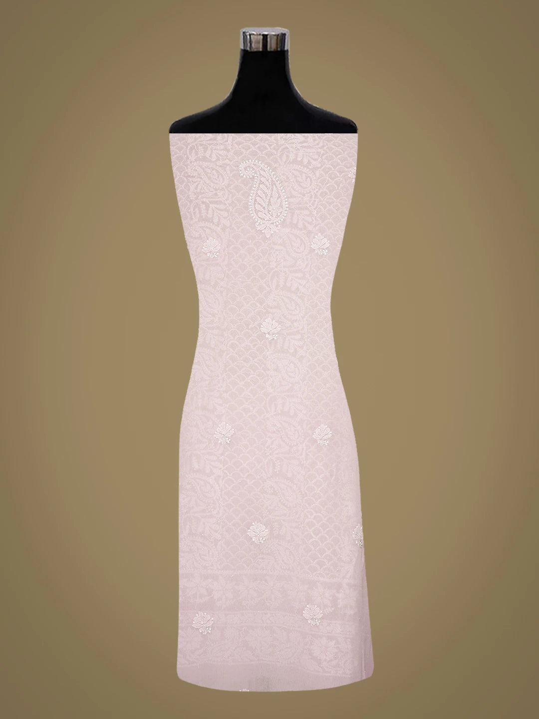 Ada Hand Embroidered Lavender Pink Pure Georgette Lucknowi Chikankari Unstitched Kurta Dupatta Set With Zari Work 01A705431