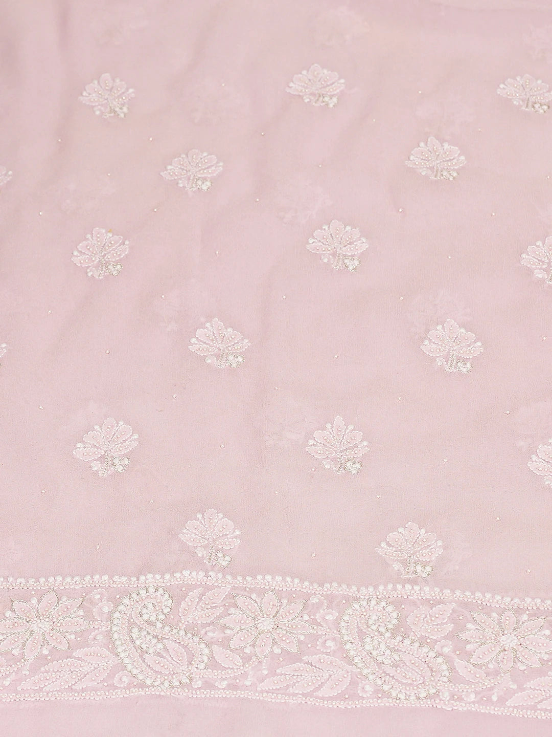 Ada Hand Embroidered Lavender Pink Pure Georgette Lucknowi Chikankari Unstitched Kurta Dupatta Set With Zari Work 01A705431