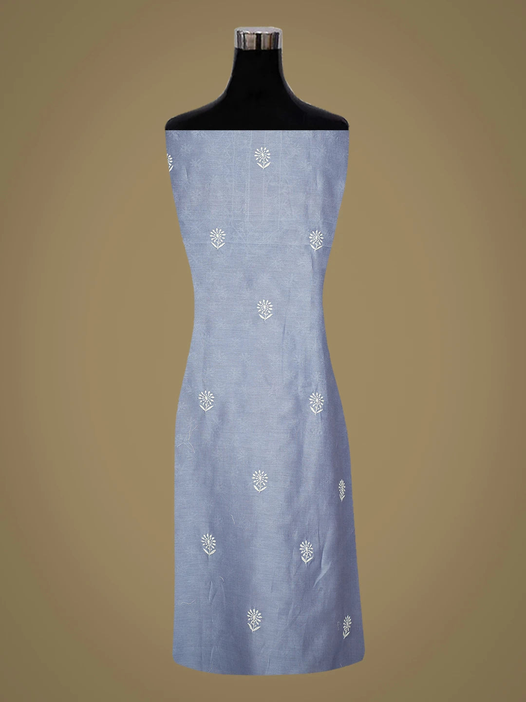 Ada Hand Embroidered Glaucous Blue Chanderi Lucknowi Chikankari Unstitched Kurta Dupatta Set 01A760450