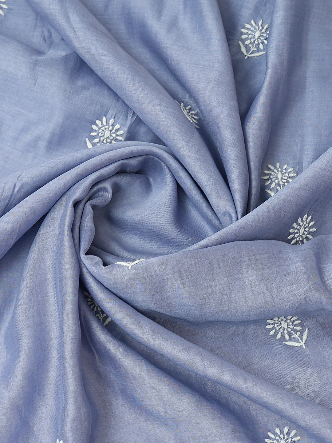 Ada Hand Embroidered Glaucous Blue Chanderi Lucknowi Chikankari Unstitched Kurta Dupatta Set 01A760450