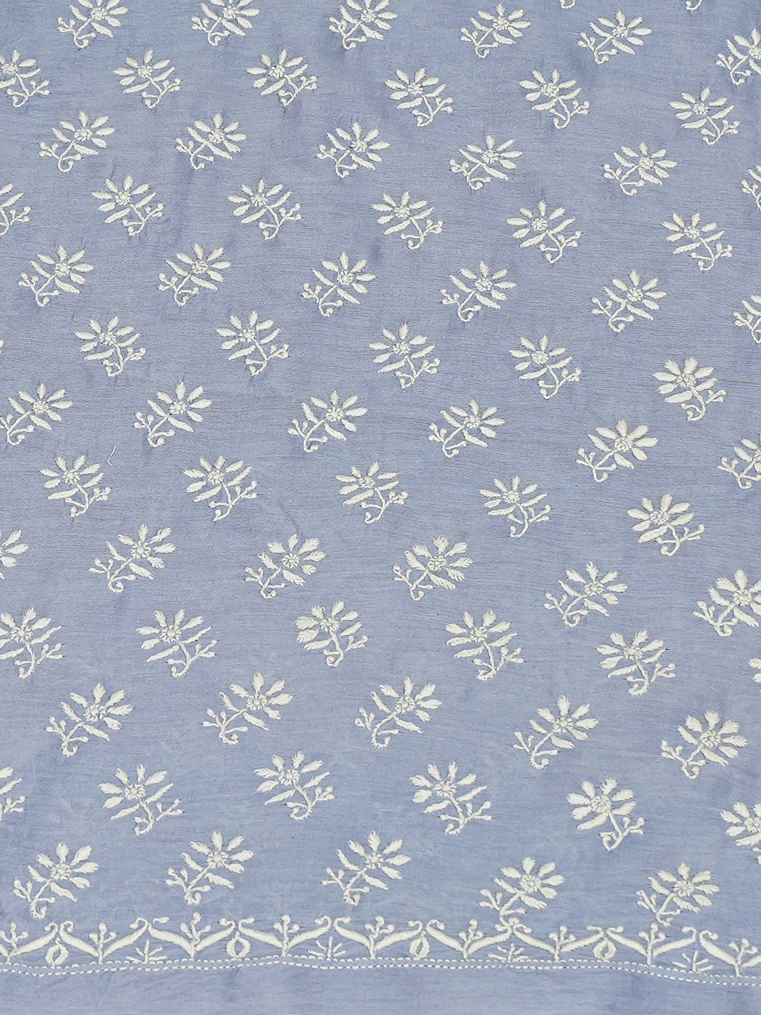 Ada Hand Embroidered Glaucous Blue Chanderi Lucknowi Chikankari Unstitched Kurta Dupatta Set 01A760450