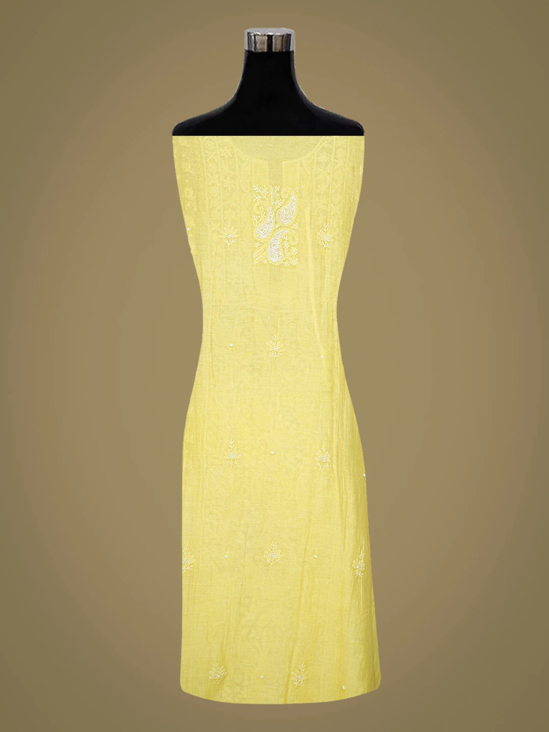 Ada Hand Embroidered Yellow Chanderi Lucknowi Chikankari Semi-Stitched Kurta Dupatta Set 01A744486