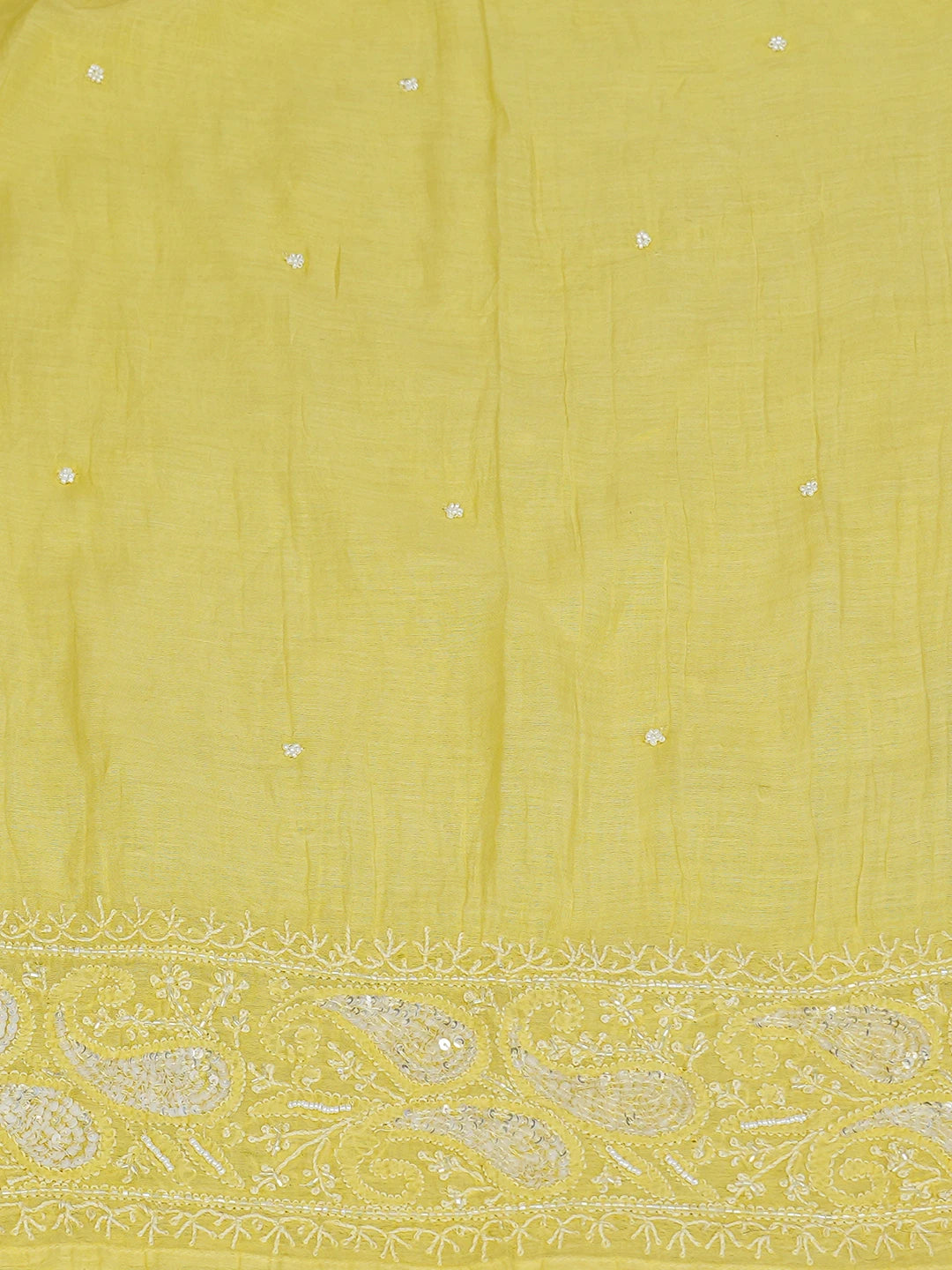 Ada Hand Embroidered Yellow Chanderi Lucknowi Chikankari Semi-Stitched Kurta Dupatta Set 01A744486