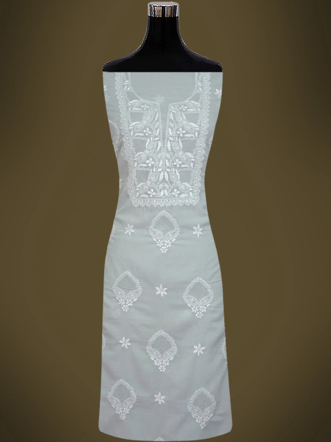 Ada Hand Embroidered Grey Cotton Lucknowi Chikankari Unstitched Suit Piece 01A762979
