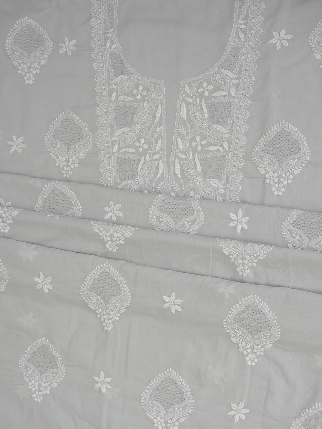 Ada Hand Embroidered Grey Cotton Lucknowi Chikankari Unstitched Suit Piece 01A762979