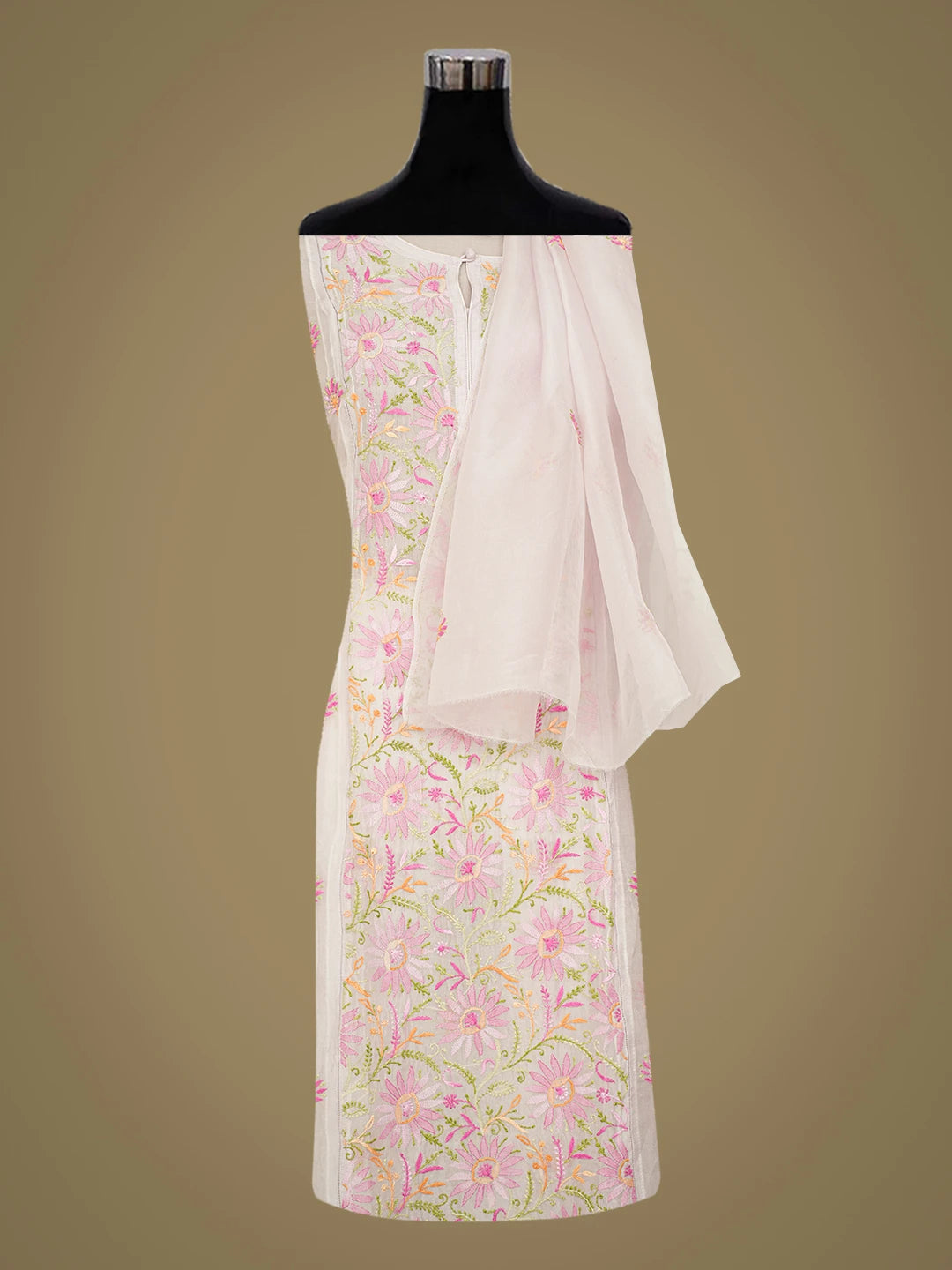 Ada Hand Embroidered Lavender Organza Lucknowi Chikankari Semi-Stitched Kurta Dupatta Set 01A759809