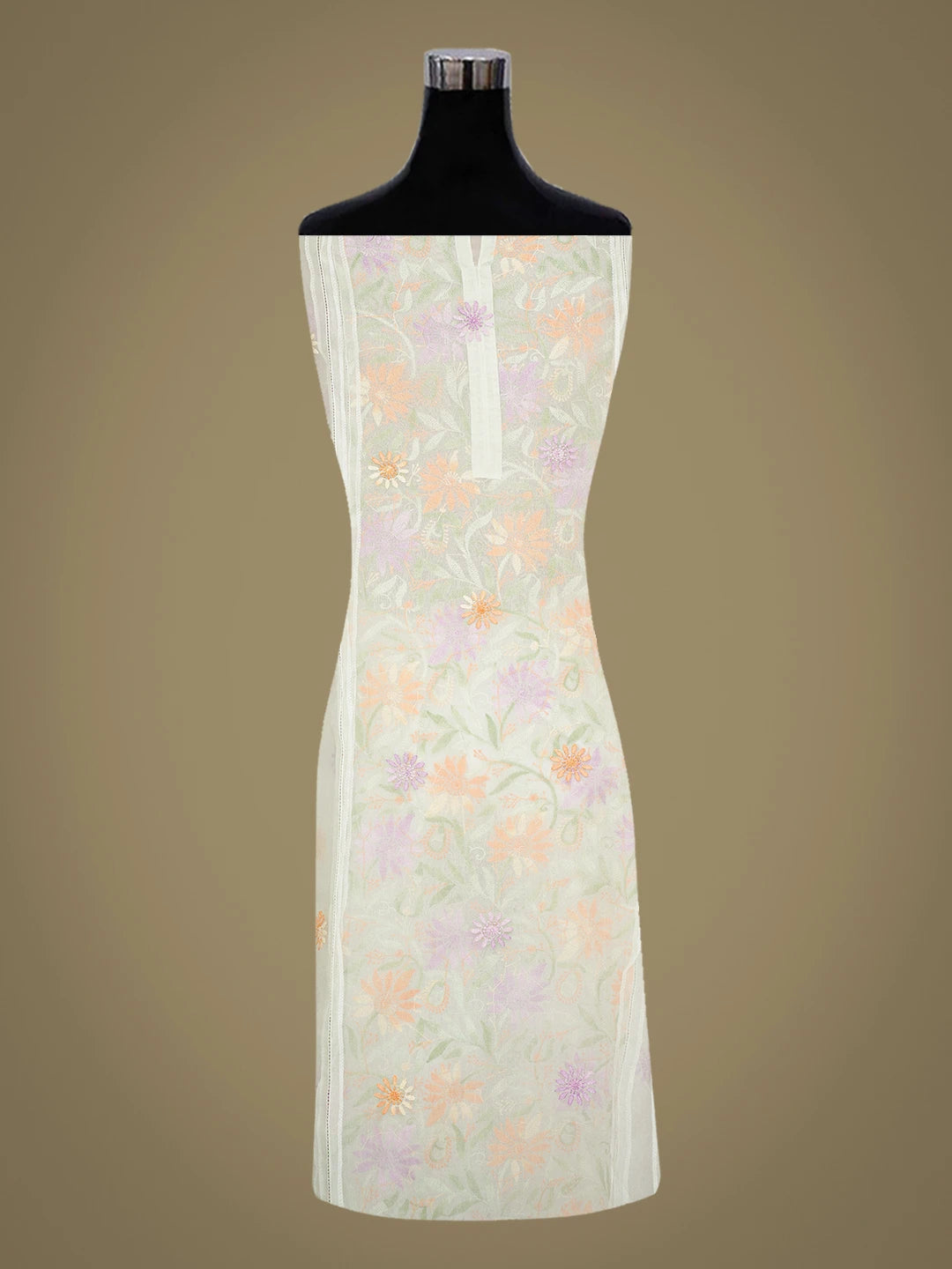 Ada Hand Embroidered Tea Green Organza Lucknowi Chikankari Semi-Stitched Kurta Dupatta Set 01A759817