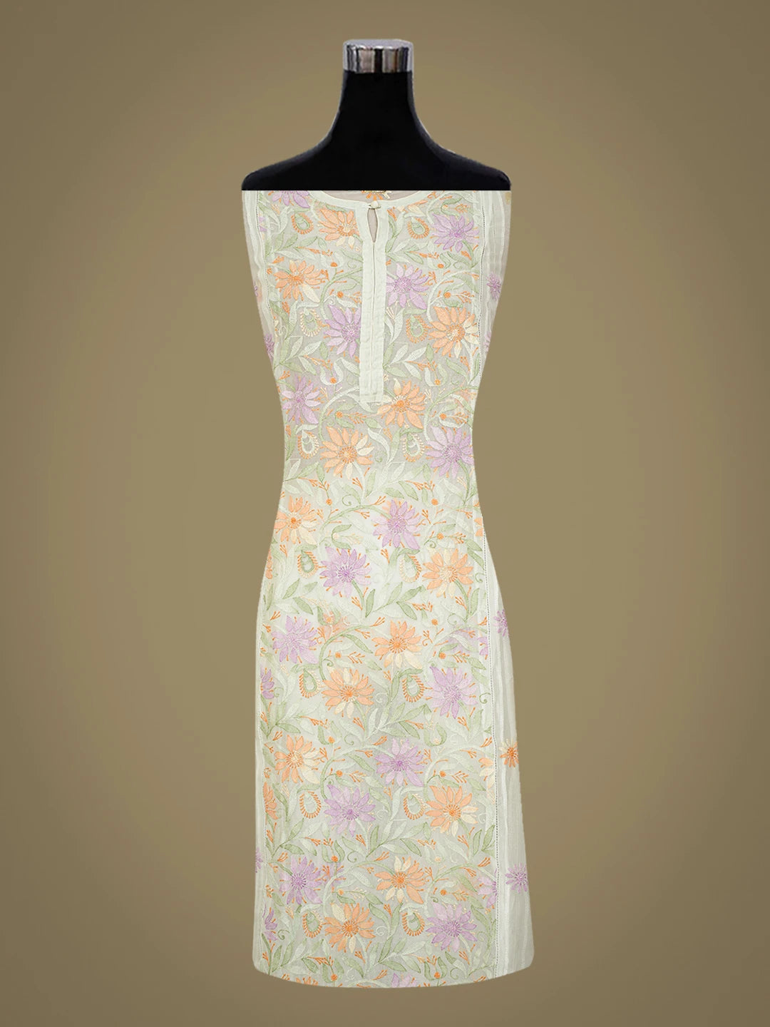 Ada Hand Embroidered Tea Green Organza Lucknowi Chikankari Semi-Stitched Kurta Dupatta Set 01A759817