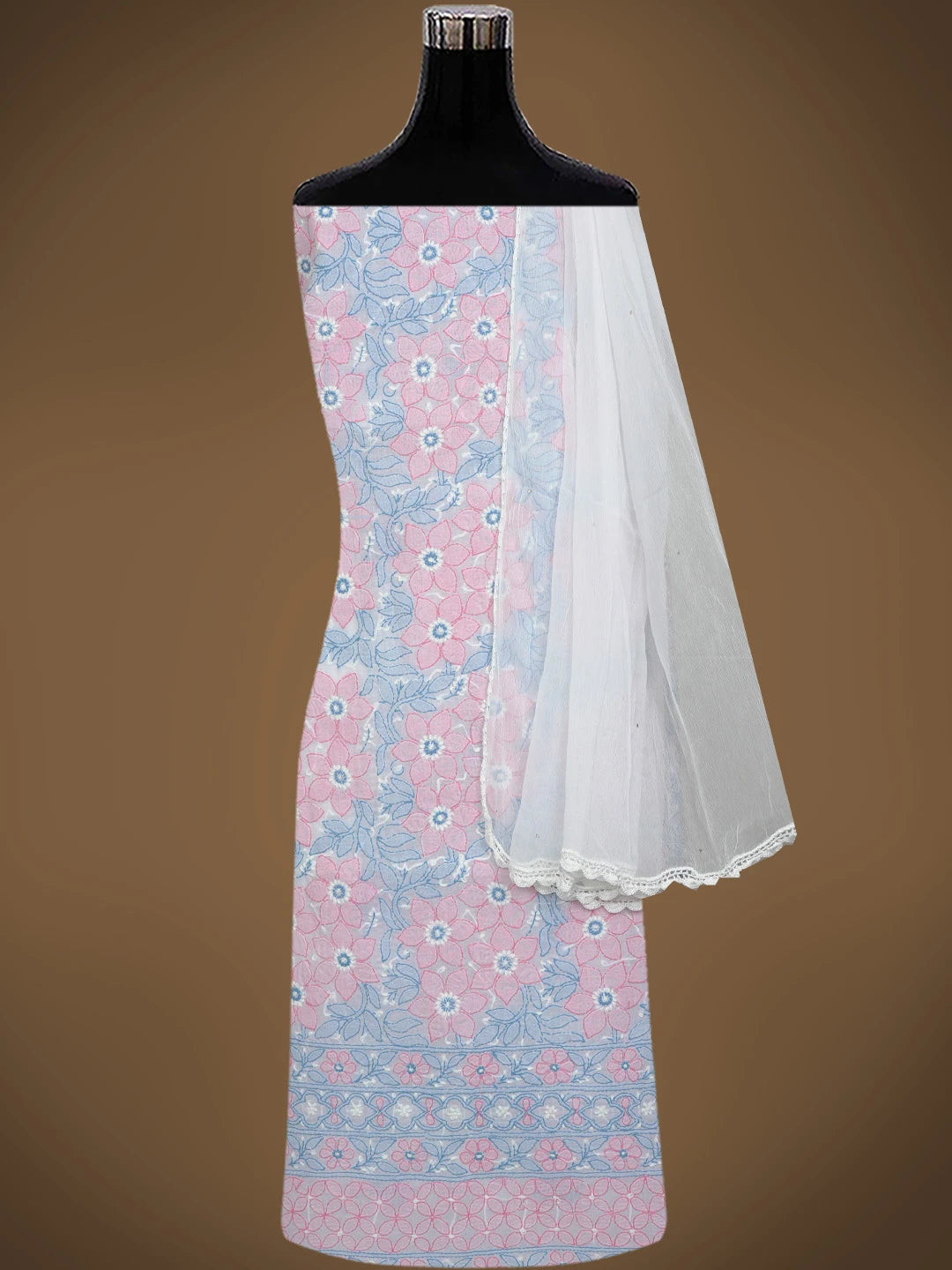 Ada Hand Embroidered White Cotton Lucknowi Chikankari Unstitched Suit Piece 01A765408