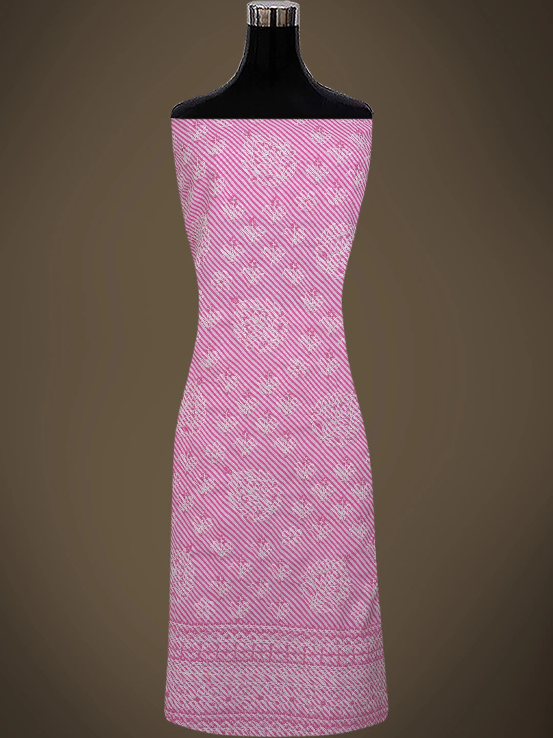 Ada Hand Embroidered White and Pink Cotton Lucknowi Chikankari Unstitched Suit Piece 01A765277