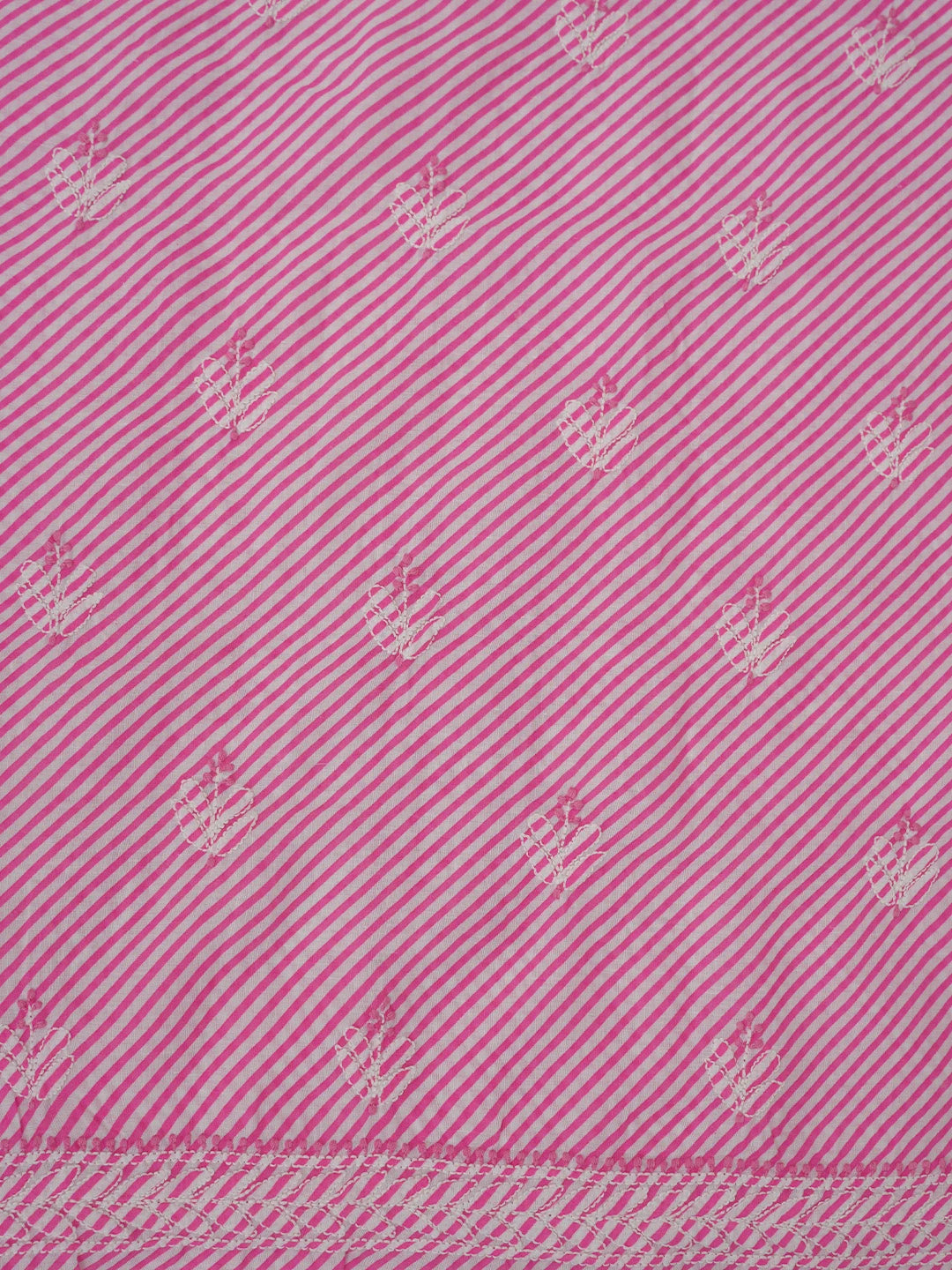 Ada Hand Embroidered White and Pink Cotton Lucknowi Chikankari Unstitched Suit Piece 01A765277