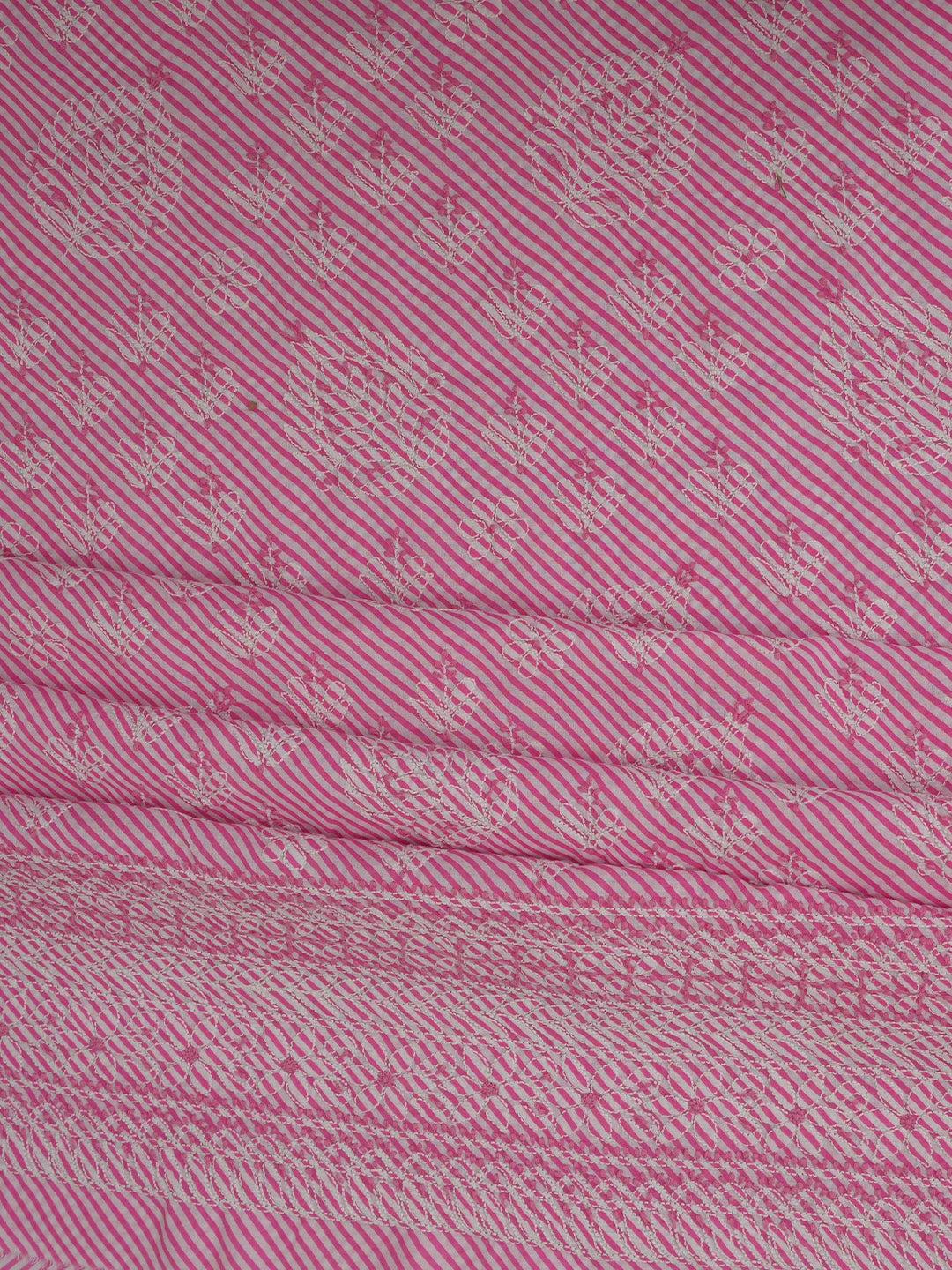 Ada Hand Embroidered White and Pink Cotton Lucknowi Chikankari Unstitched Suit Piece 01A765277