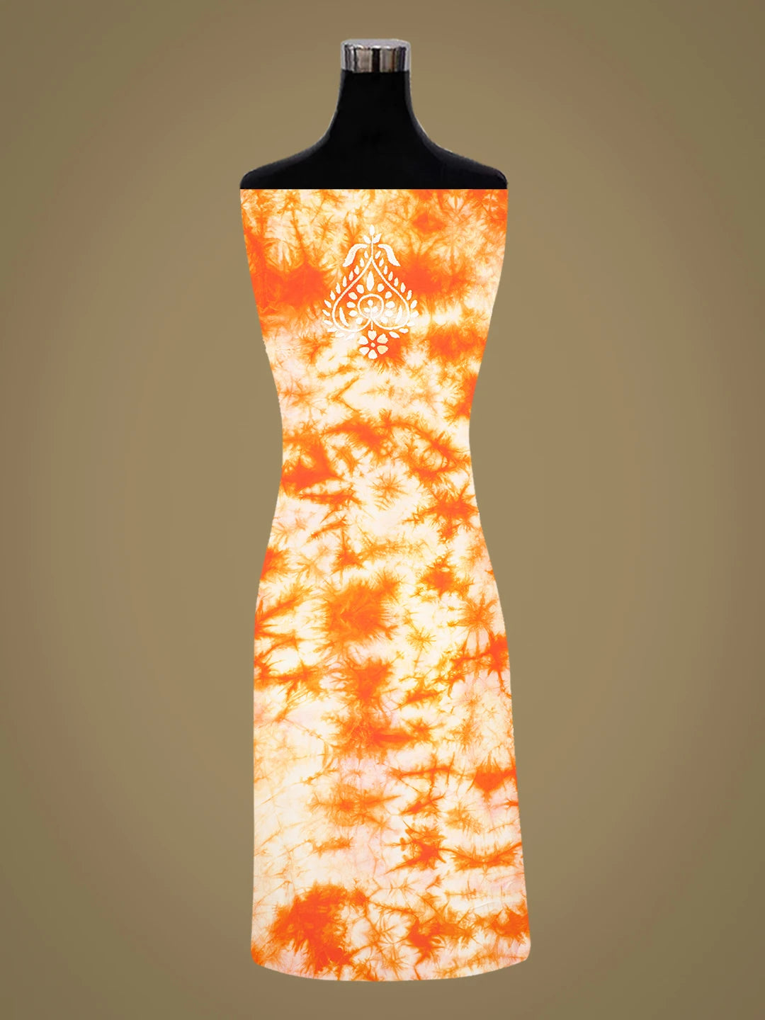 Ada Hand Embroidered Orange And White Shade Silk Lucknowi Chikankari Unstitched Kurta Piece A580456