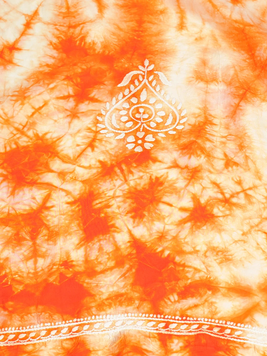 Ada Hand Embroidered Orange And White Shade Silk Lucknowi Chikankari Unstitched Kurta Piece A580456
